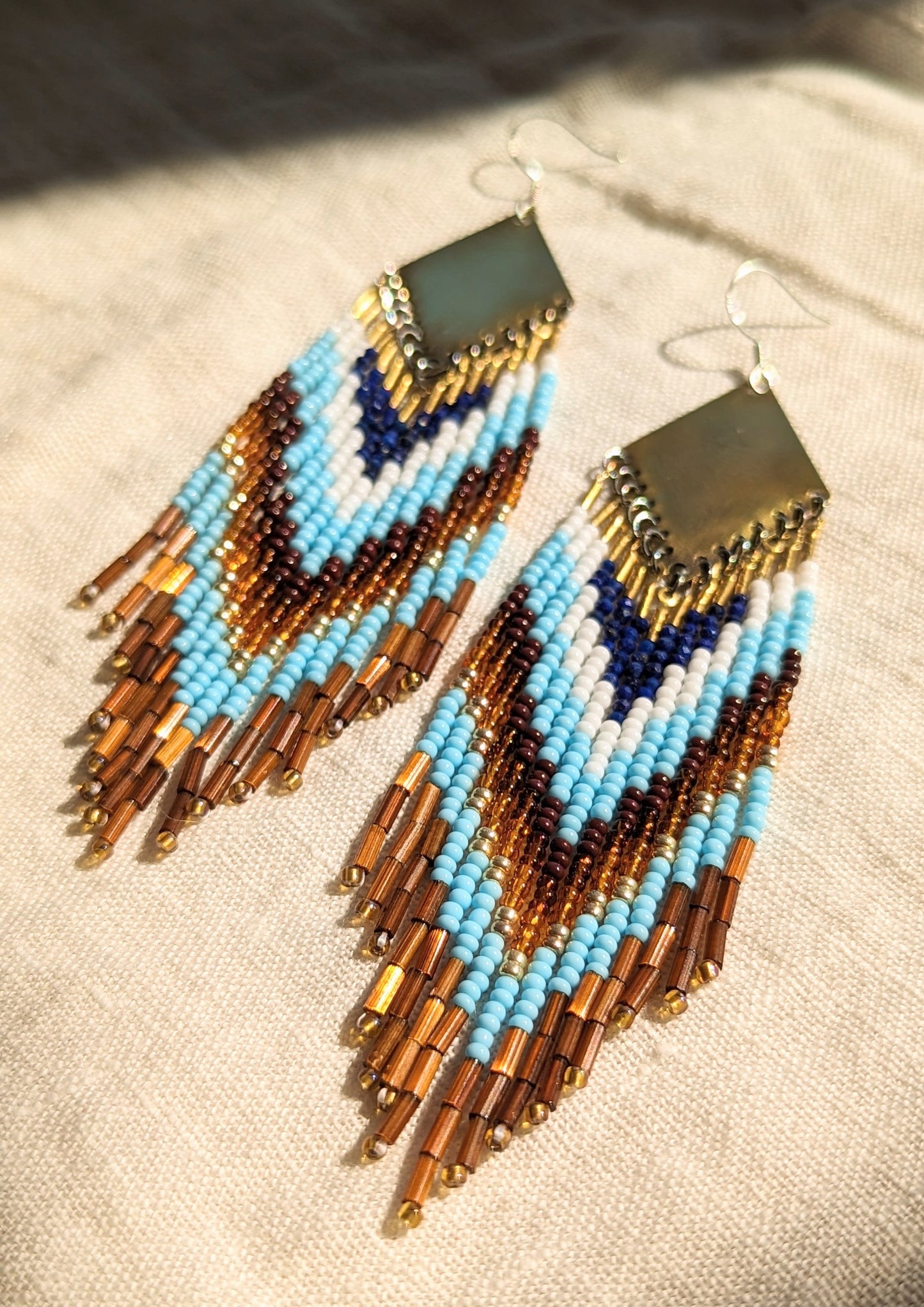 Boucles d'Oreilles Perlées Bleu Ciel Lapis Maya