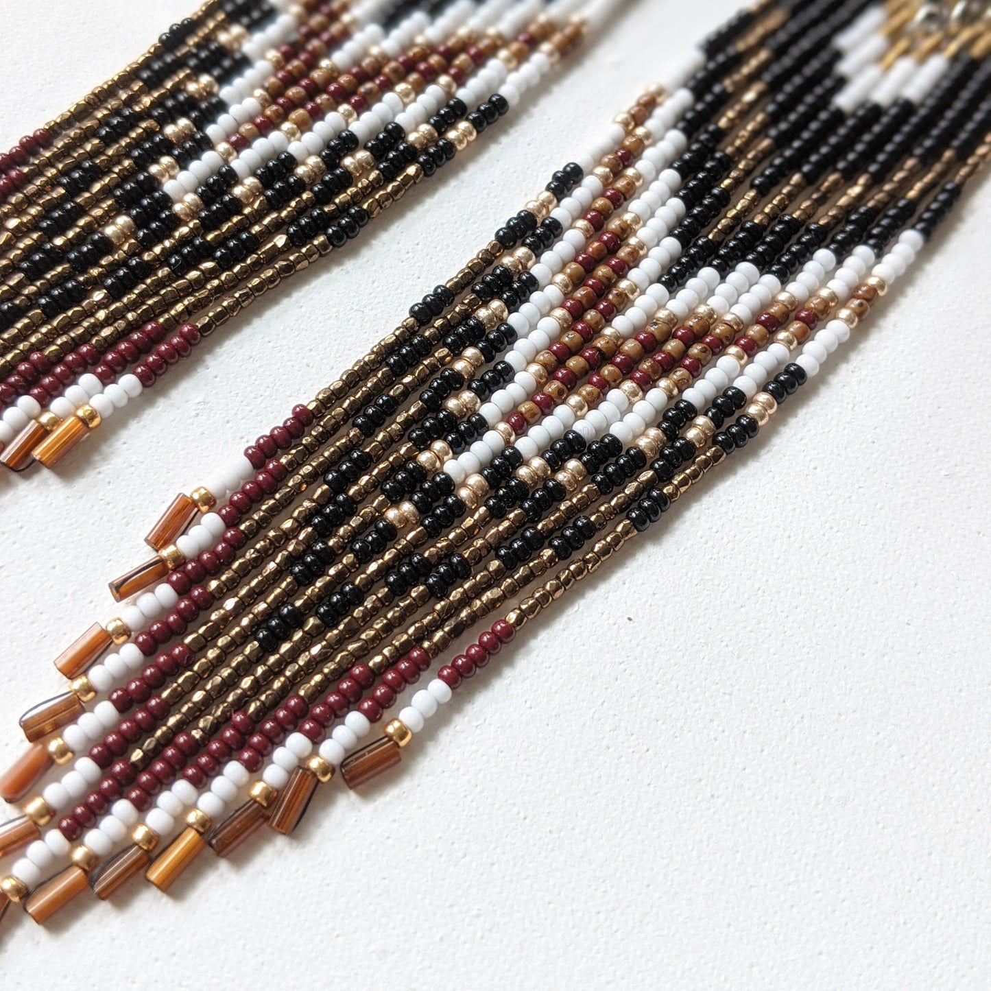 Moon & Milk - Handmade black beaded fringe earrings.