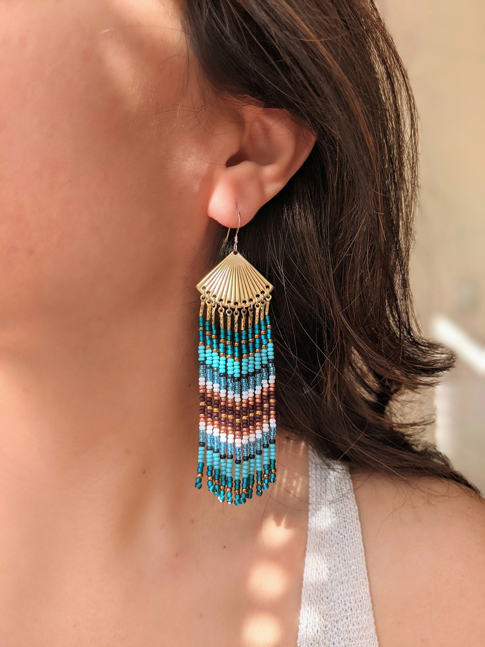 Moon & Milk - Blue and turquoise fringe earrings