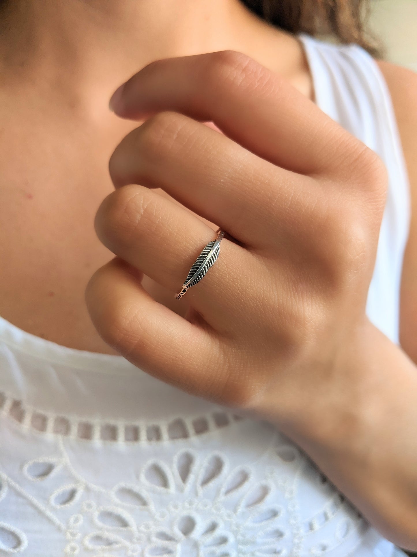 Betty Boho Feather Silver Ring