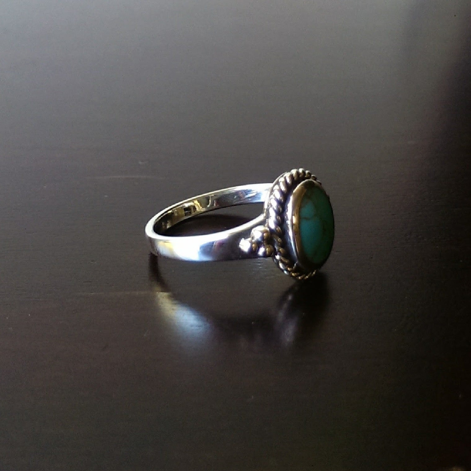Moon & Milk - Sterling silver boho turquoise ring with a twisted rope outline