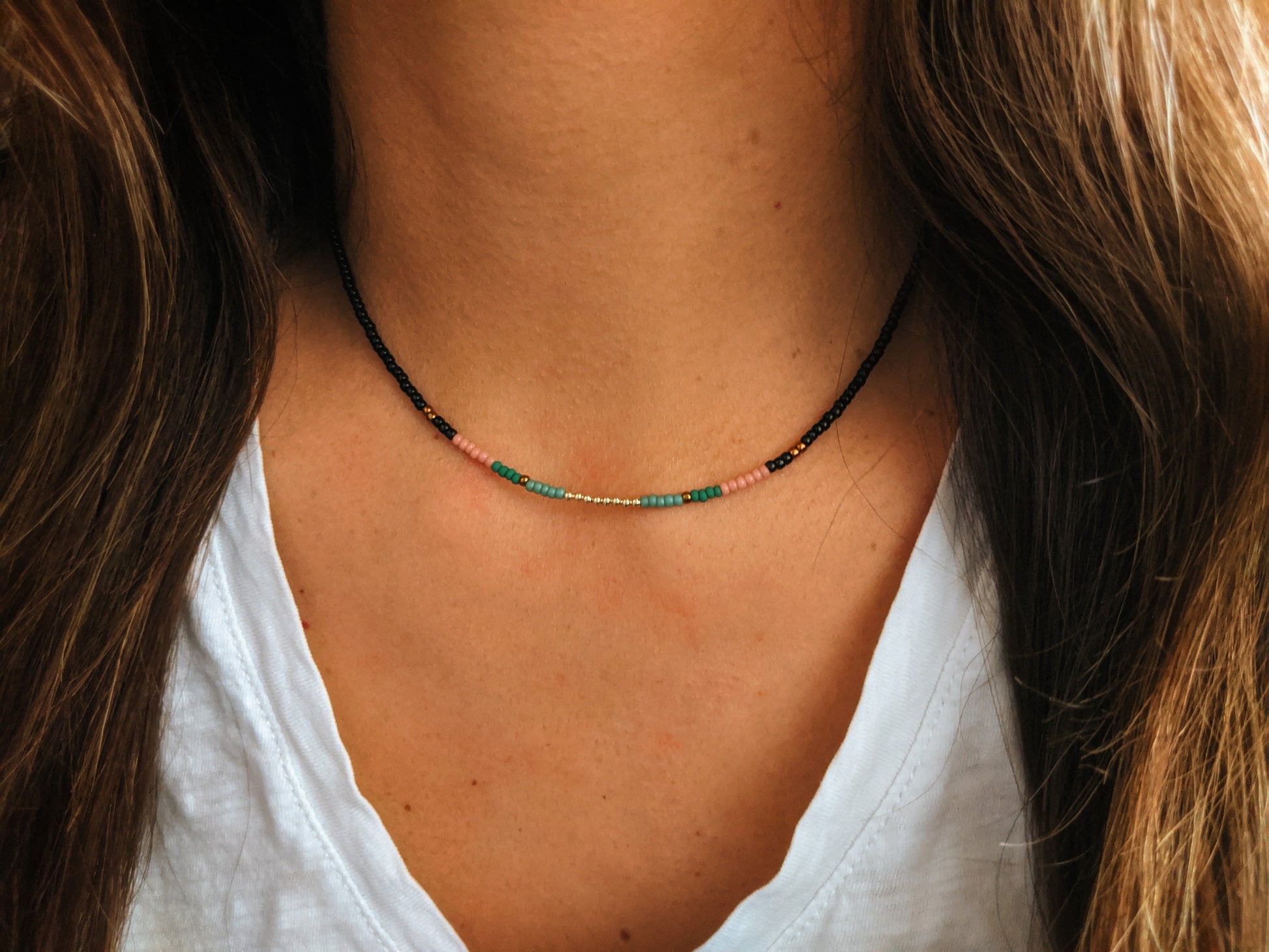 Moon & Milk - handmade multi-color beaded choker