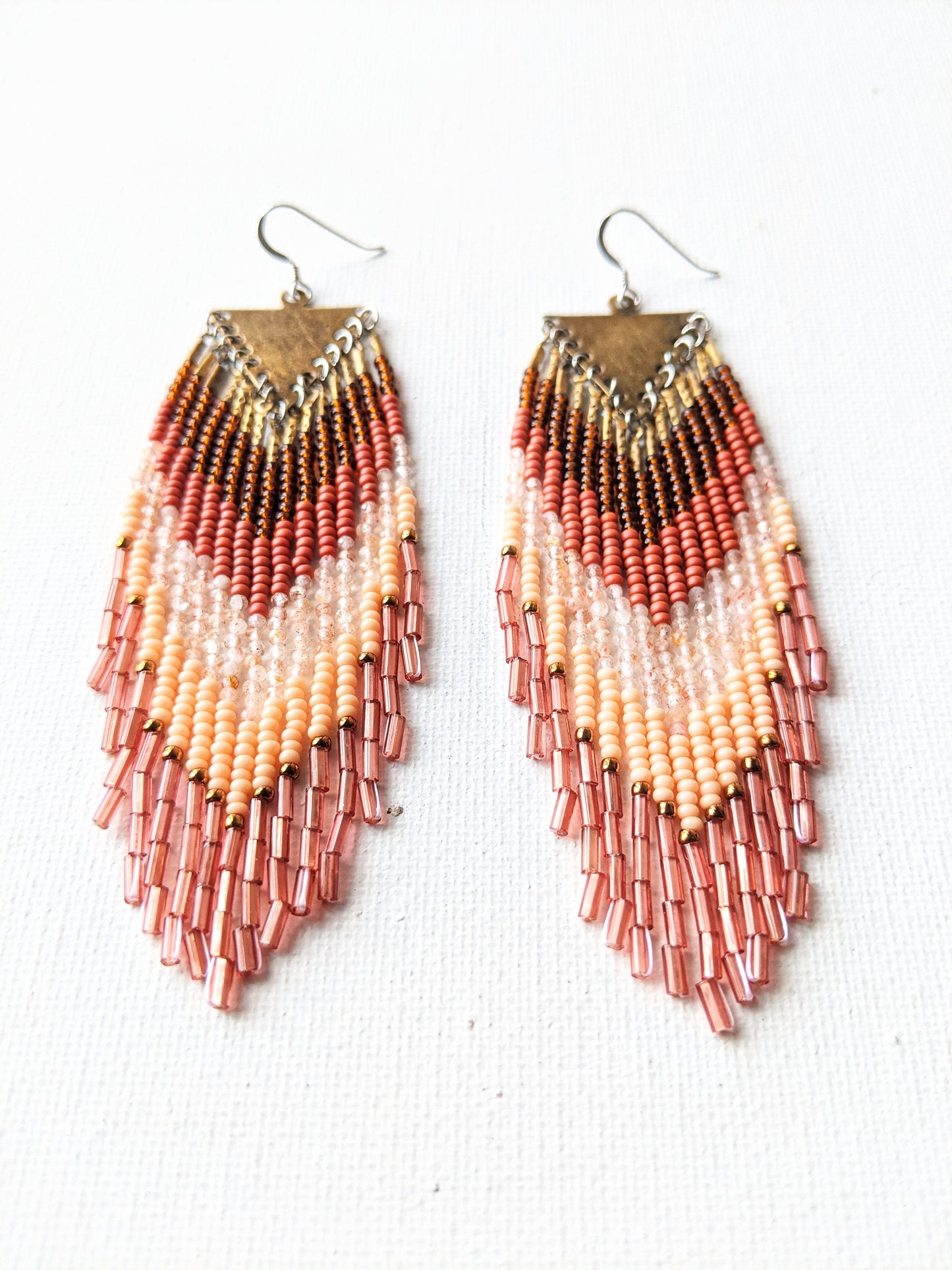 Huda Peach Moonstone Fringe Earrings
