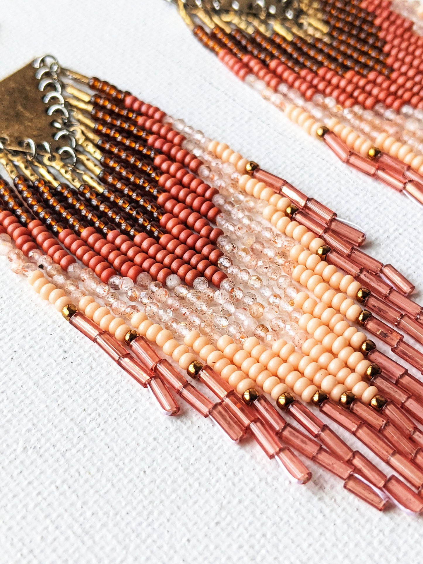 Huda Peach Moonstone Fringe Earrings