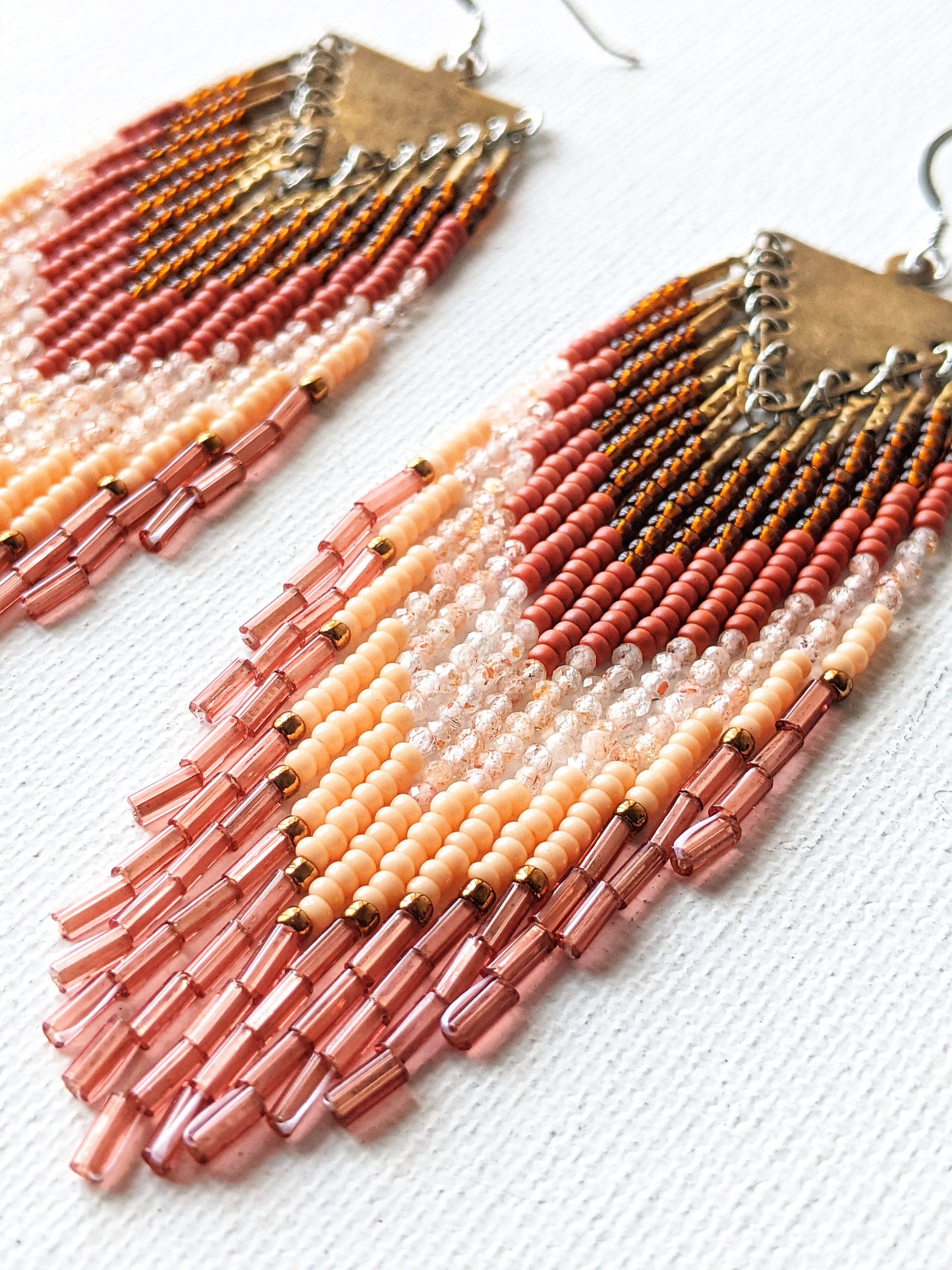 Huda Peach Moonstone Fringe Earrings