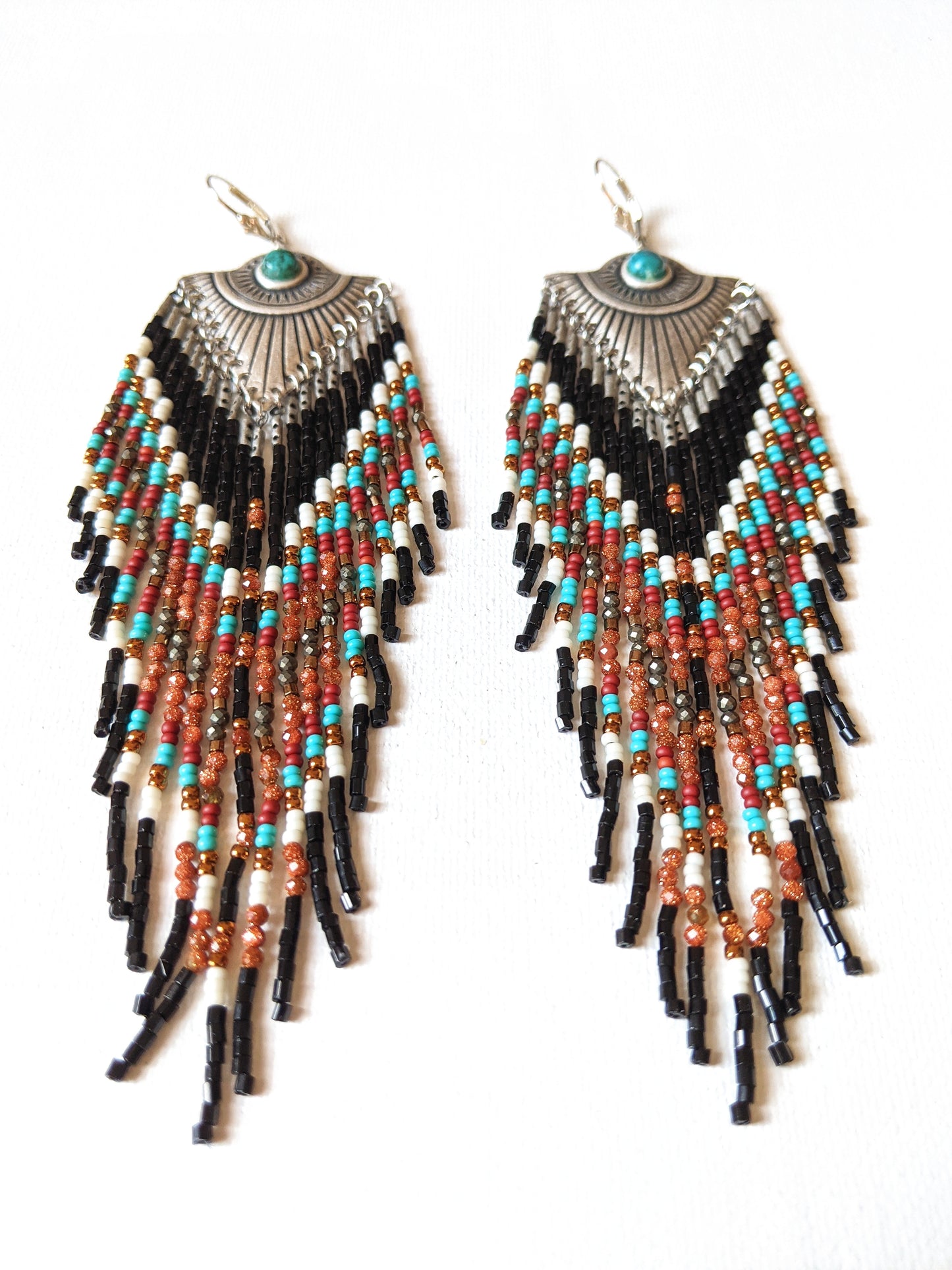 Moon & Milk - Handmade beaded native earrings created with semi-precious stones, glass beads, brass, and sterling silve