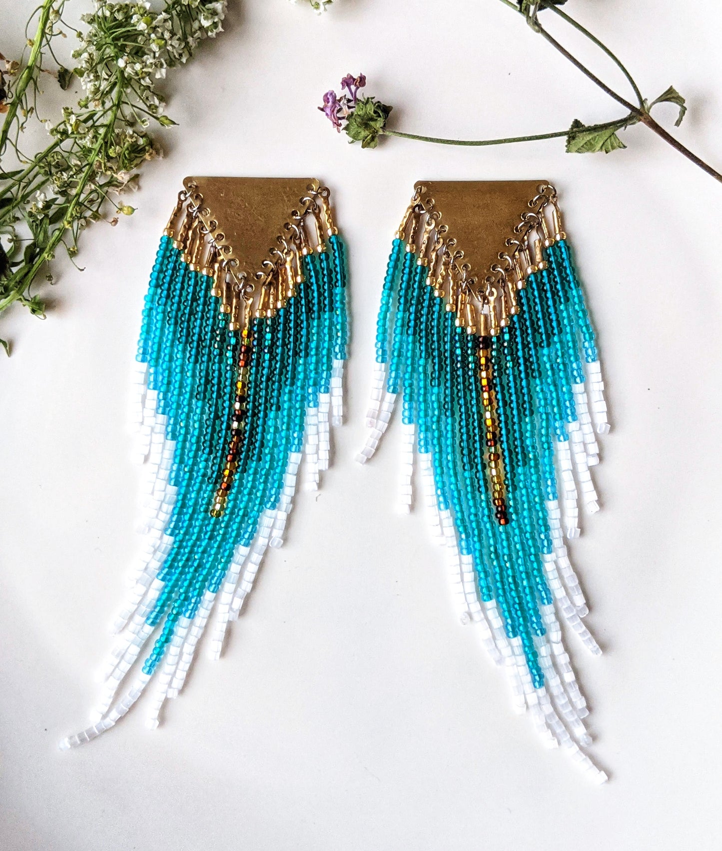Jane Teal Cascade Beaded Earrings
