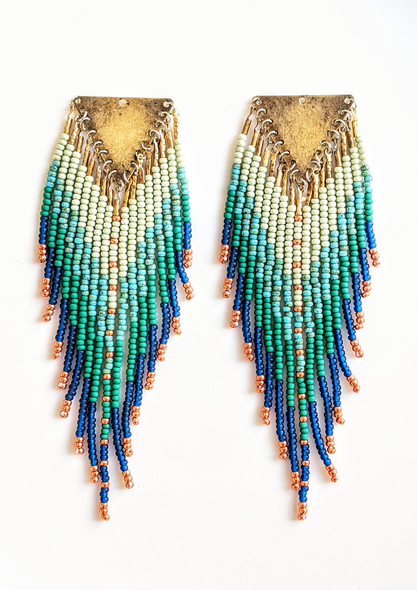 Judi Teal Bird Beaded Fringe Earrings