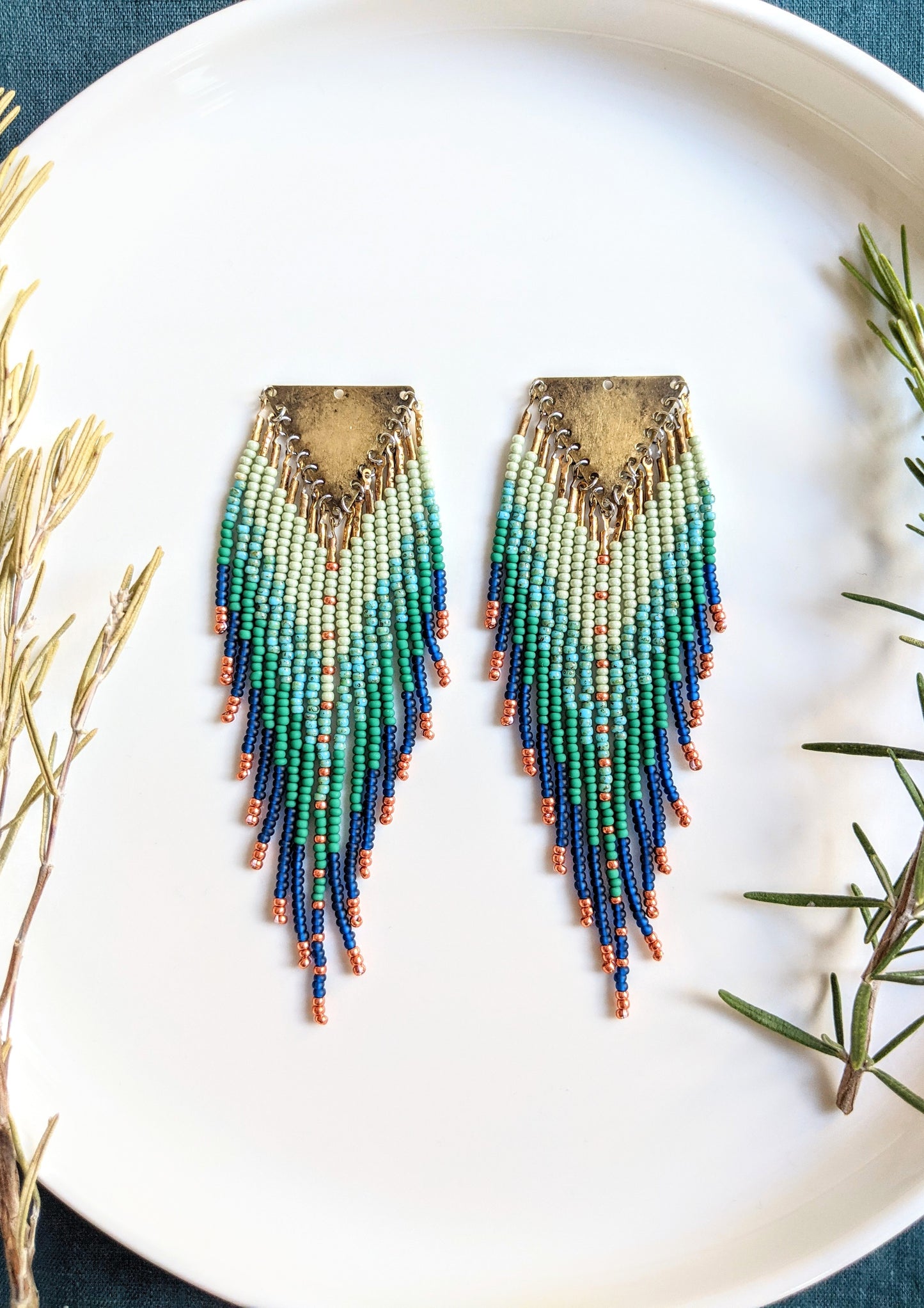 Judi Teal Bird Beaded Fringe Earrings