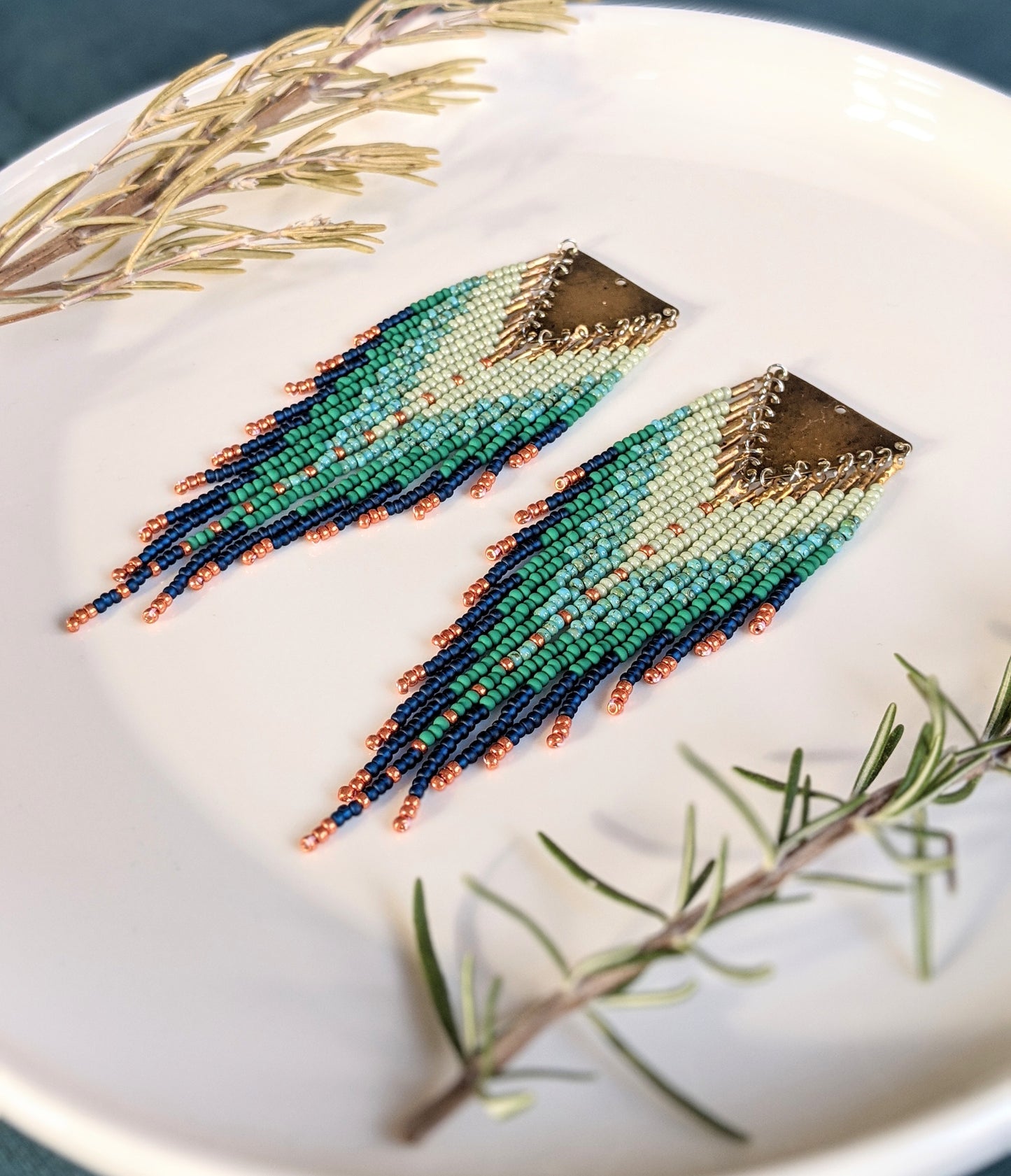 Judi Teal Bird Beaded Fringe Earrings