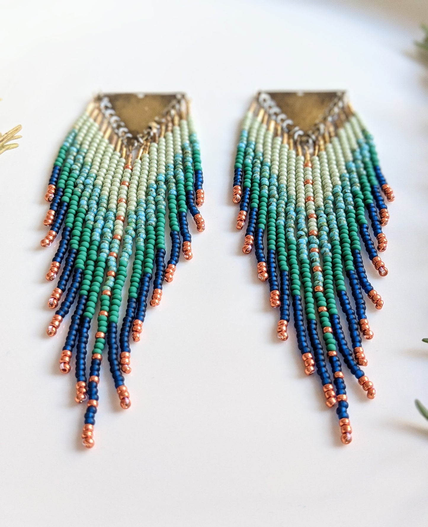 Judi Teal Bird Beaded Fringe Earrings