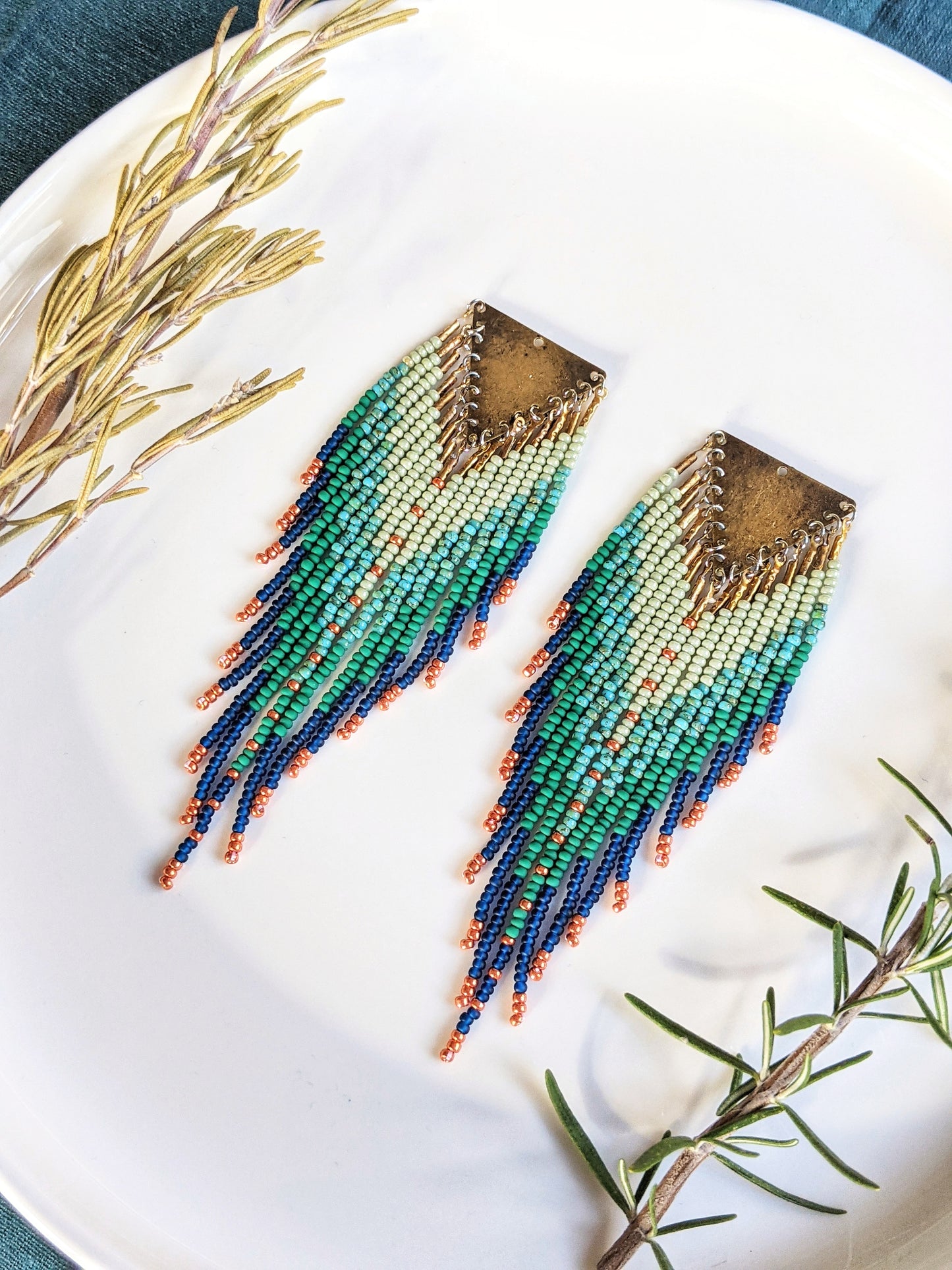 Judi Teal Bird Beaded Fringe Earrings