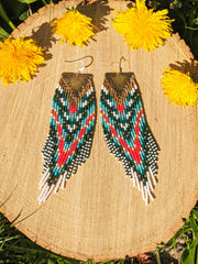 Margaret Red Teal Beaded Earrings