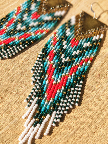 Margaret Red Teal Beaded Earrings