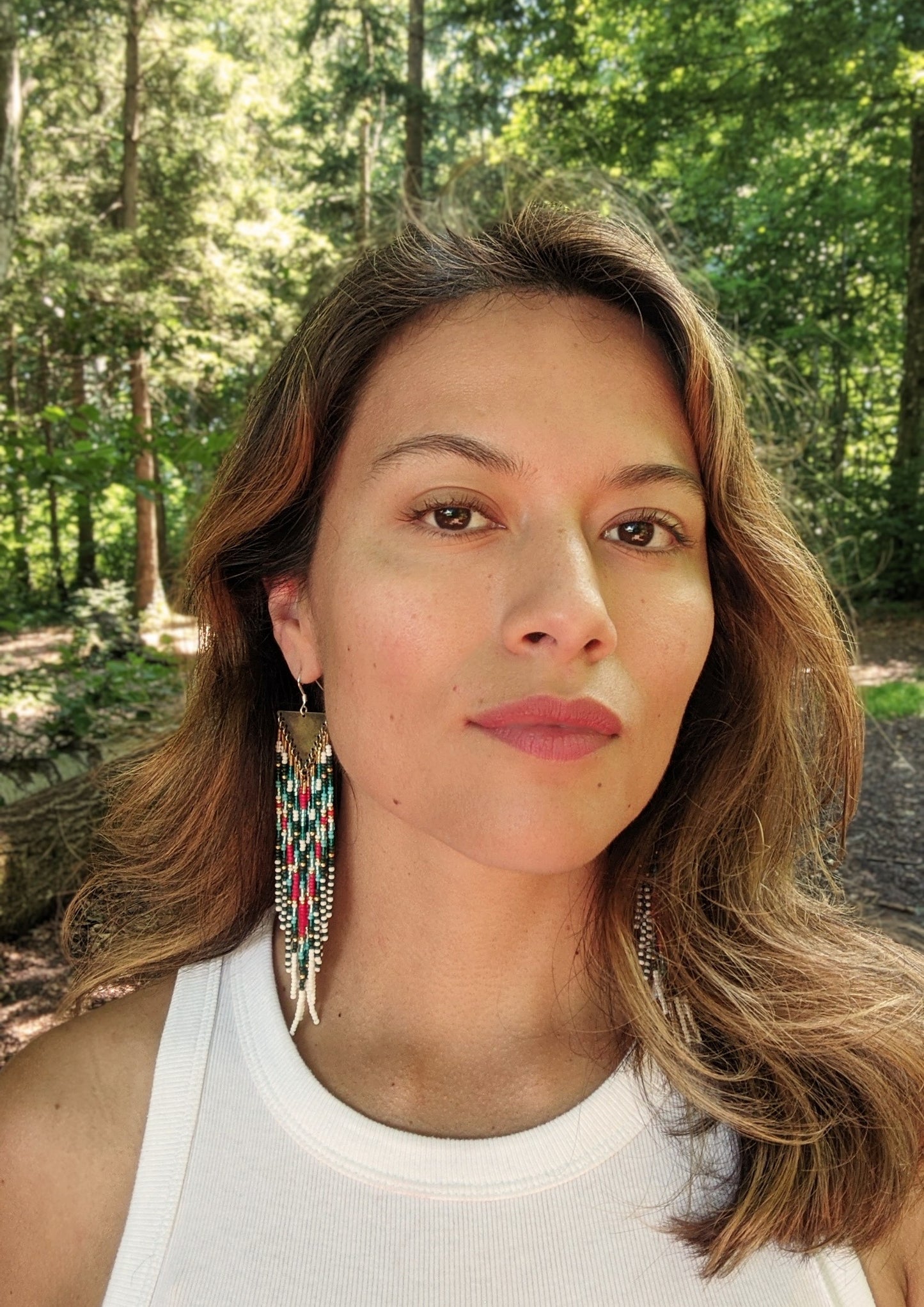 Margaret Red Teal Beaded Earrings