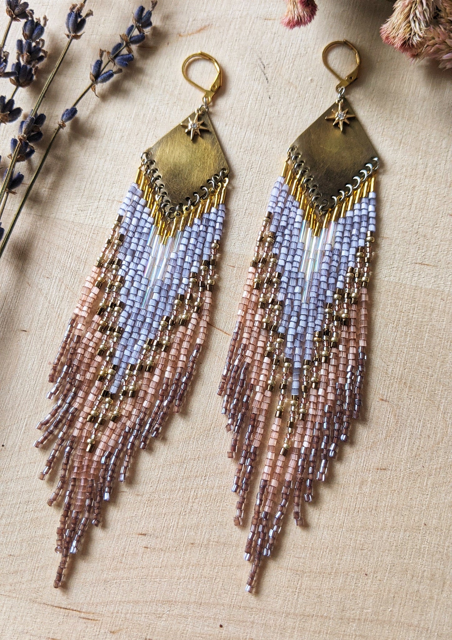 Judit Satin Mauve Beaded Earrings