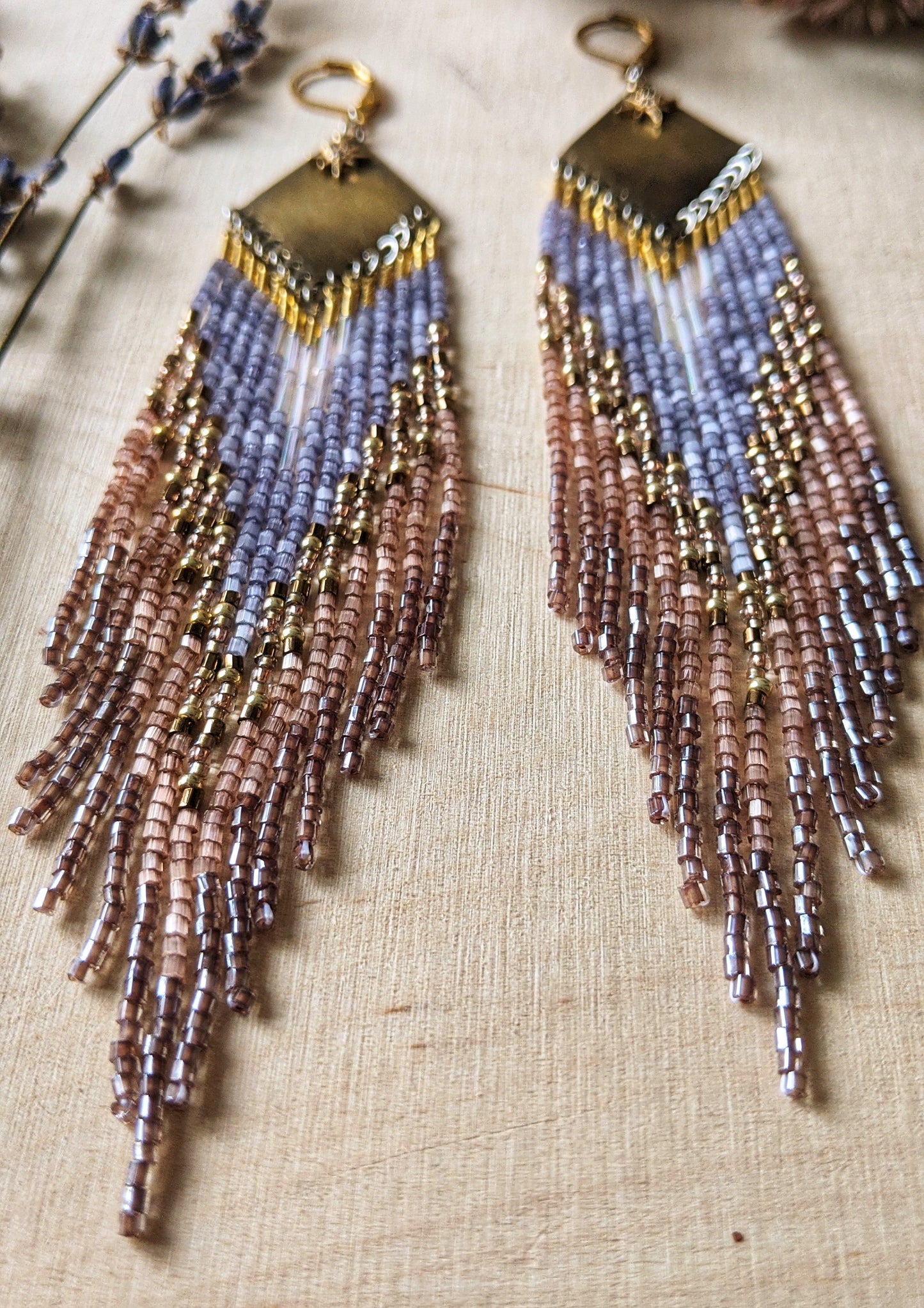 Judit Satin Mauve Beaded Earrings