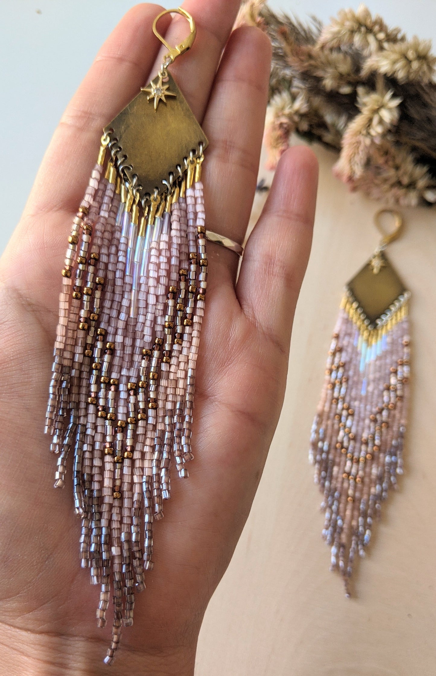 Eger Satin Mauve Beaded Earrings