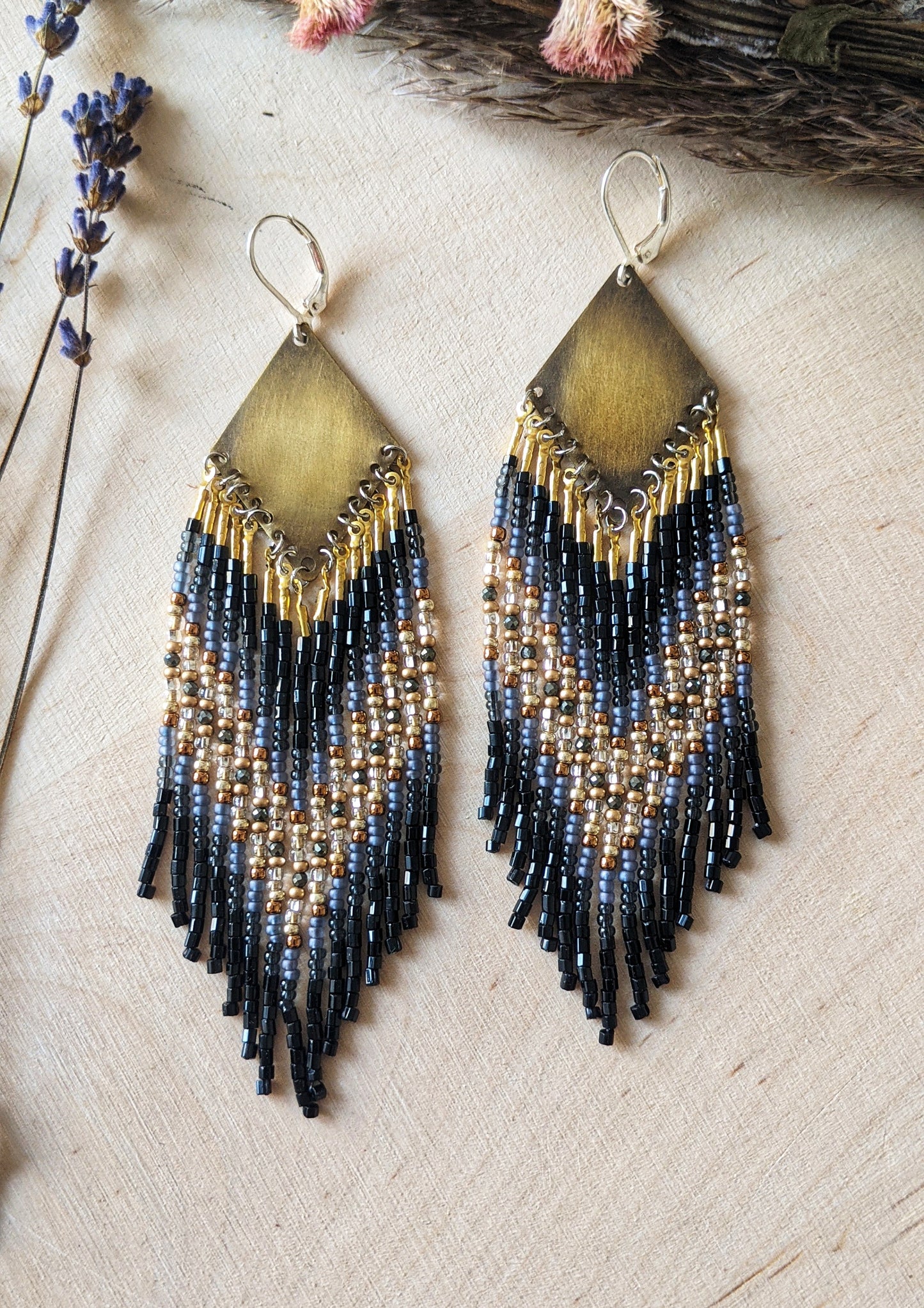 Blanka Black Pyrite Beaded Earrings