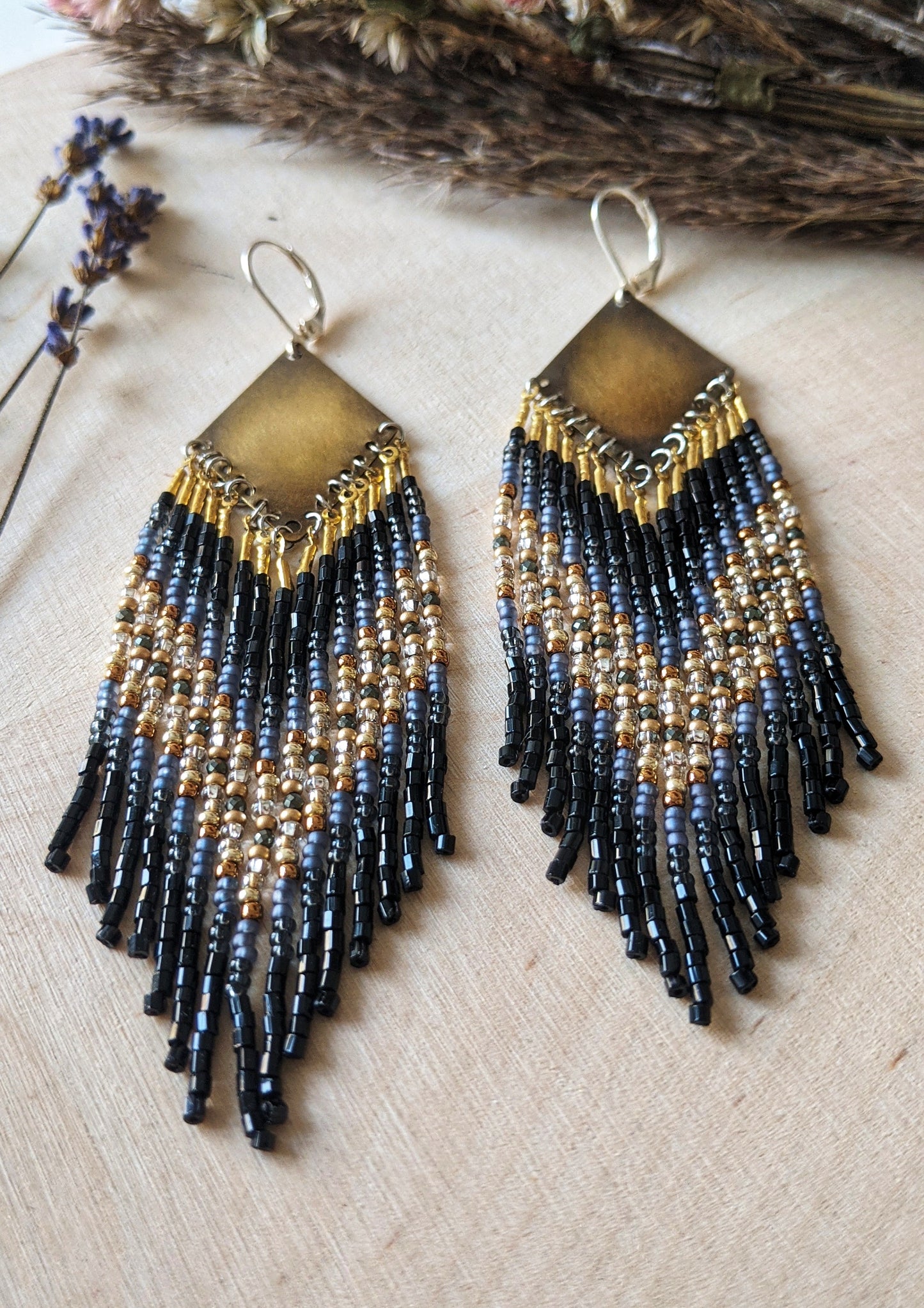 Blanka Black Pyrite Beaded Earrings