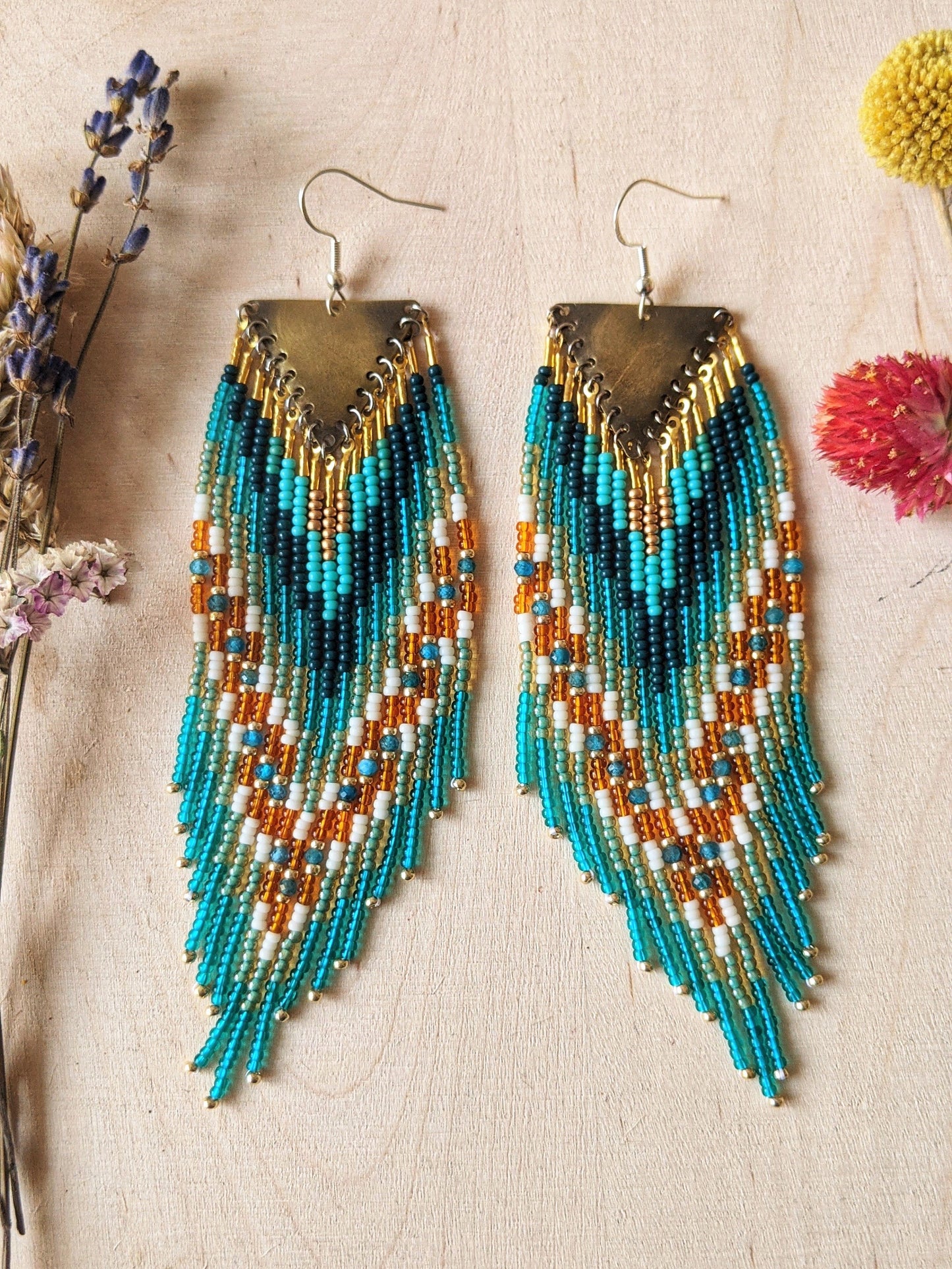 Littlefeather Teal Boho Beaded Earrings