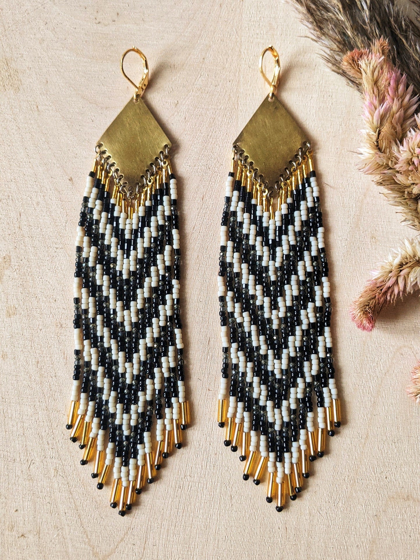 Steinem Black & White Pyrite Beaded Earrings