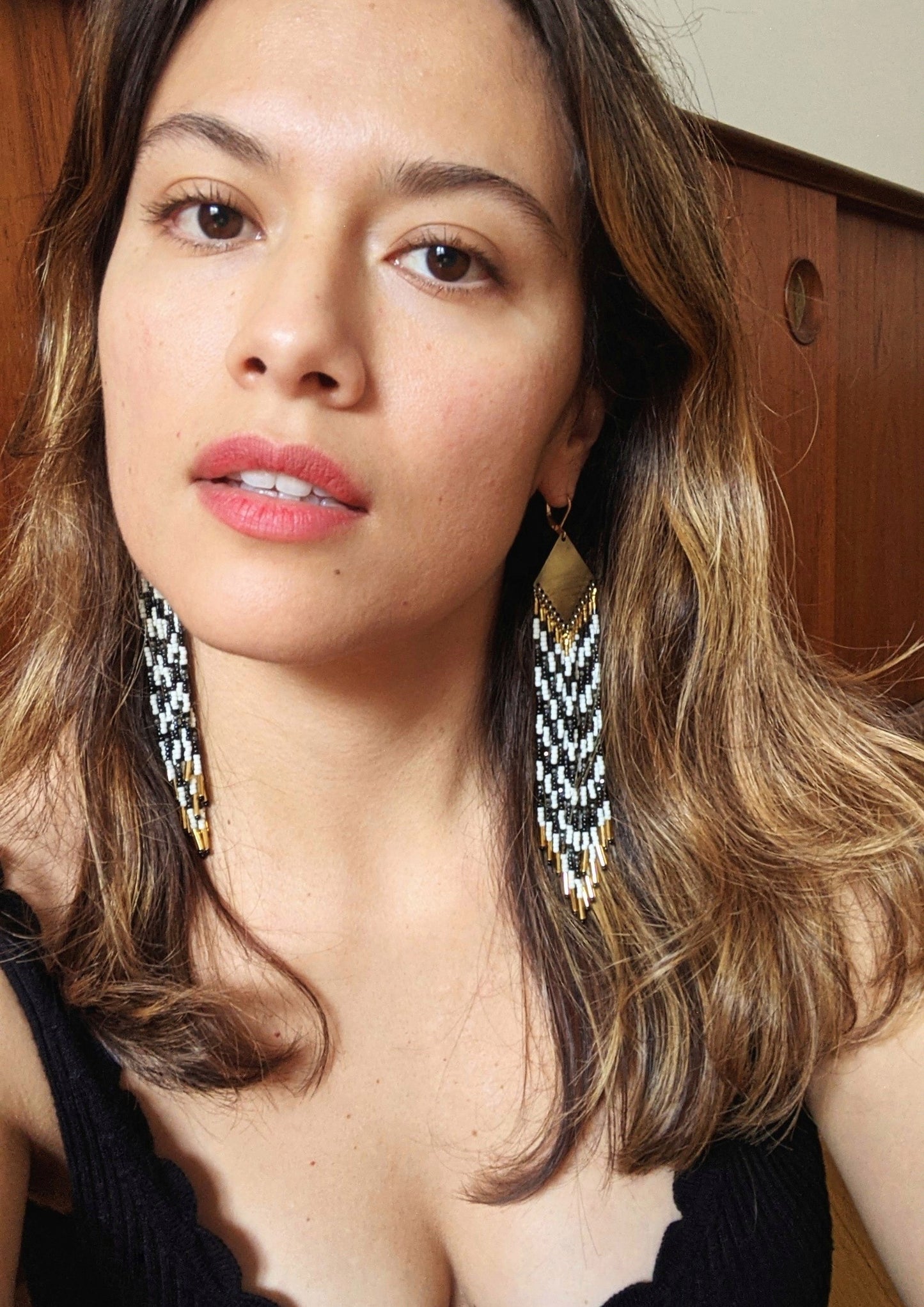 Steinem Black & White Pyrite Beaded Earrings