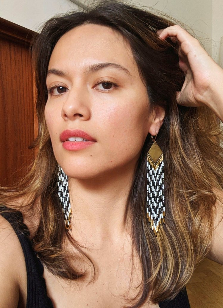 Steinem Black & White Pyrite Beaded Earrings