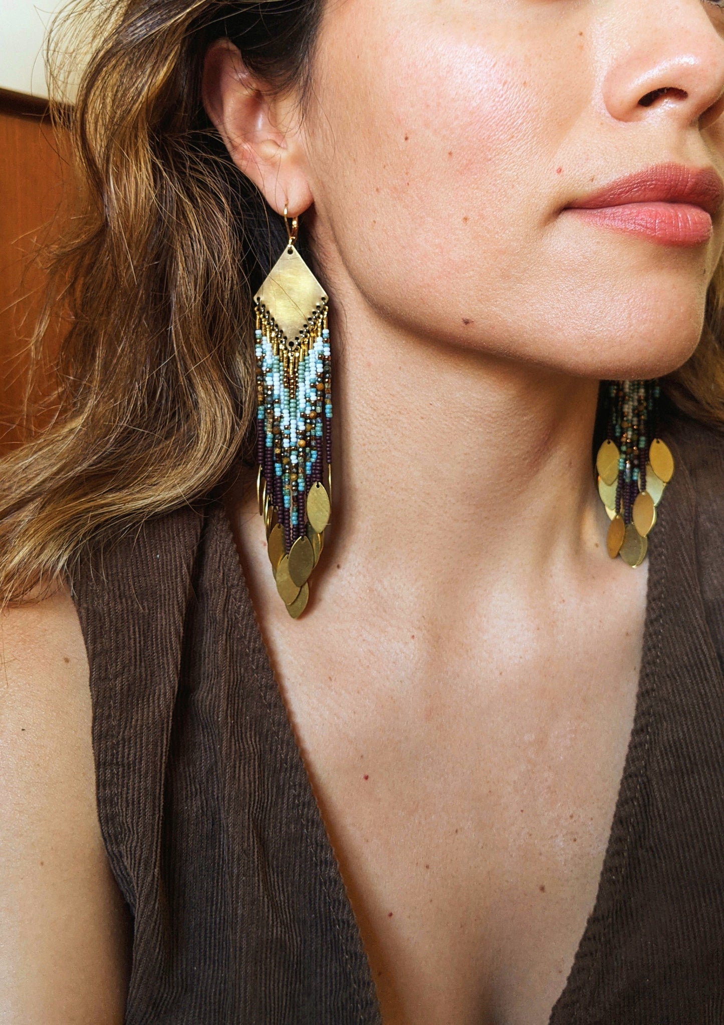 Serena Brown Picasso Beaded Earrings