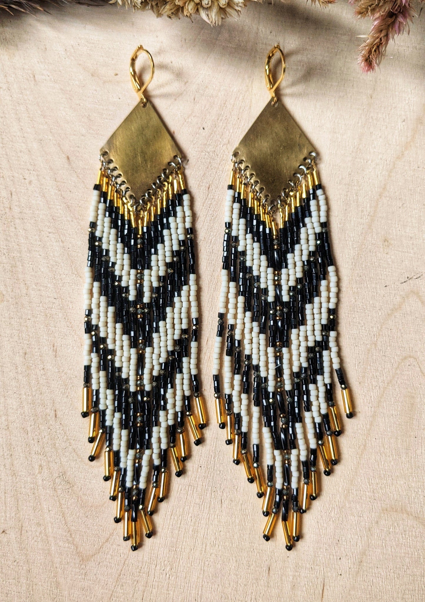 bell Black & White Seed Bead Earrings