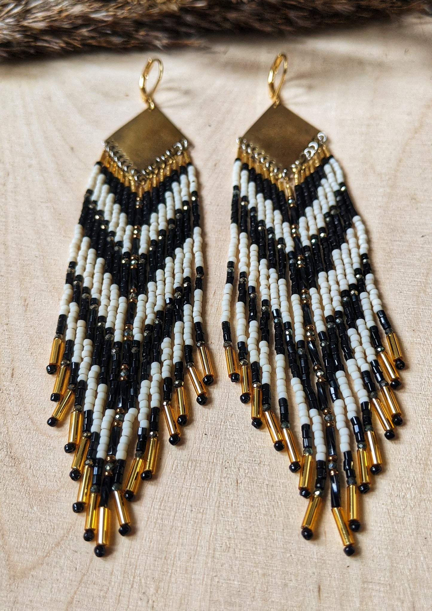 bell Black & White Seed Bead Earrings