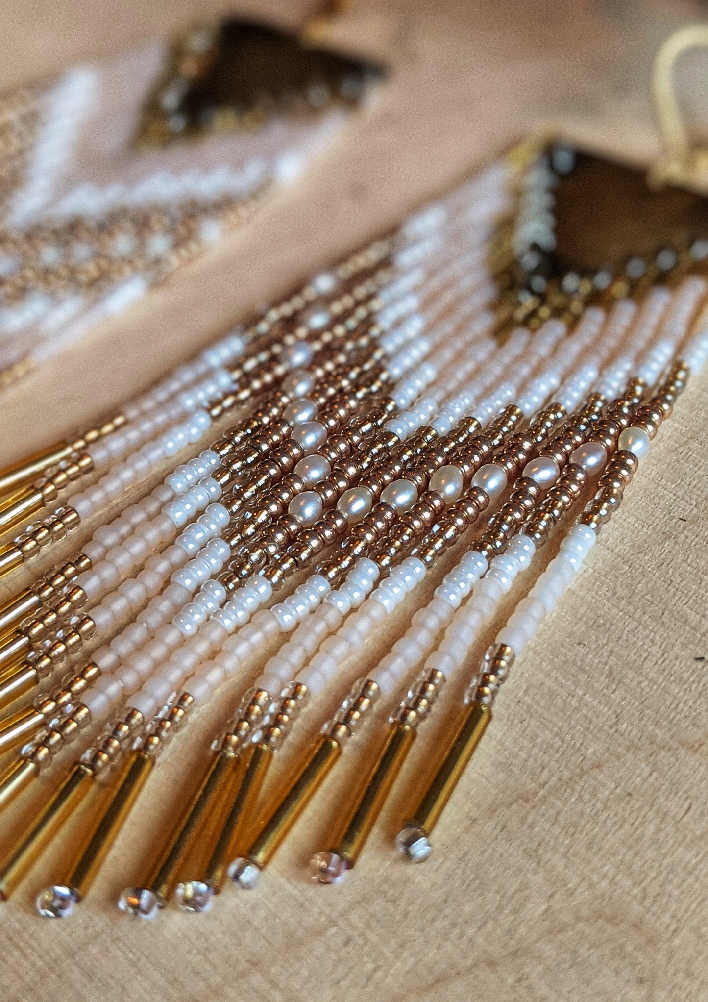 Hillary Gold Pearl Beaded Earrings