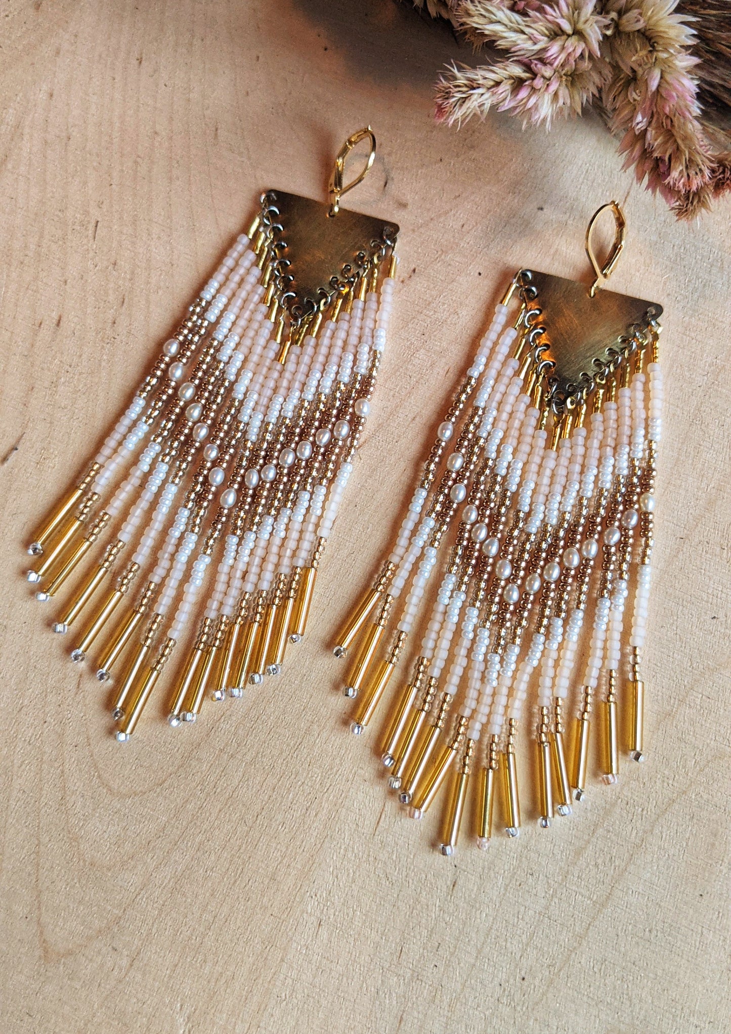 Hillary Gold Pearl Beaded Earrings