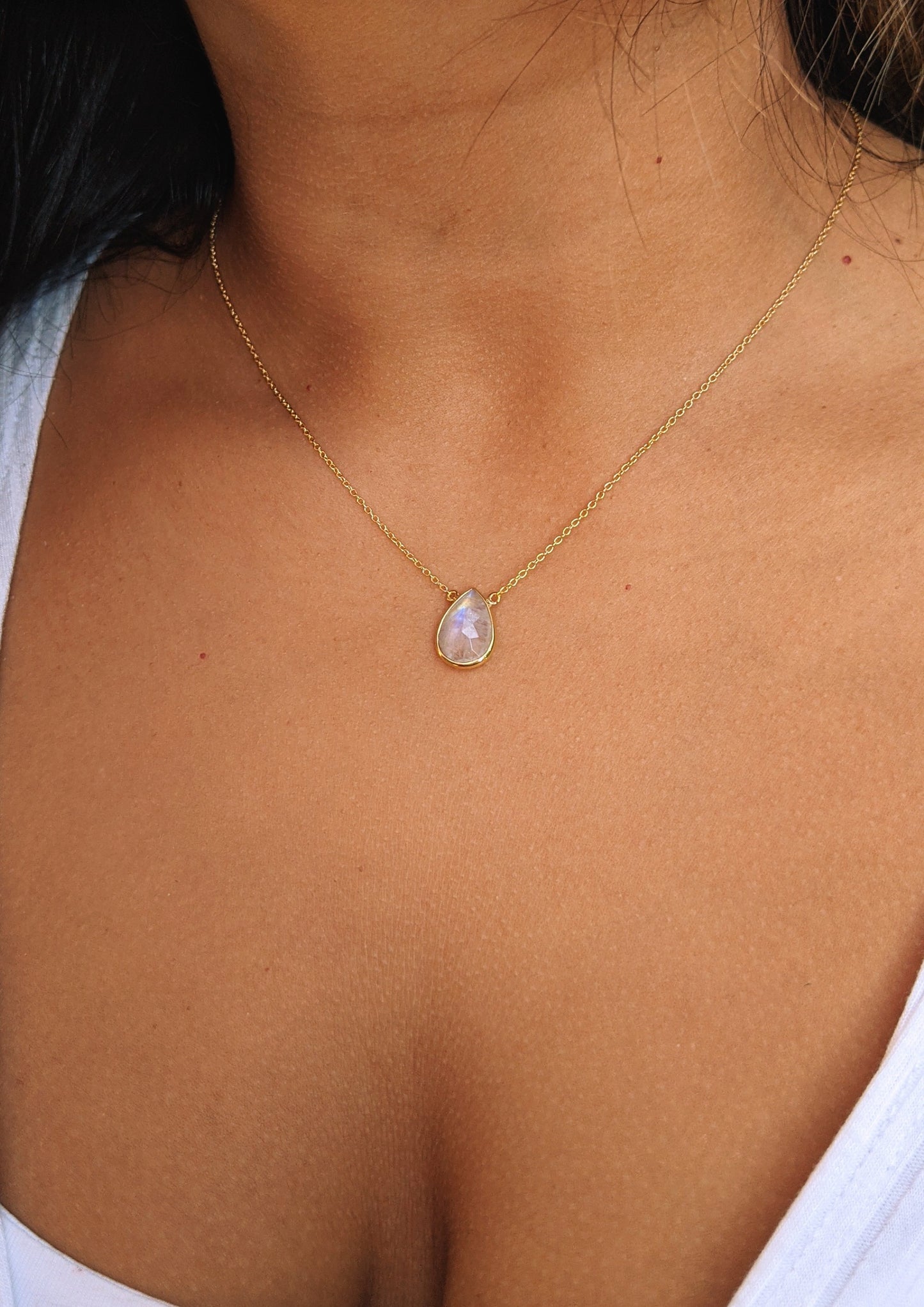 Iris Gold Moonstone Teardrop Necklace