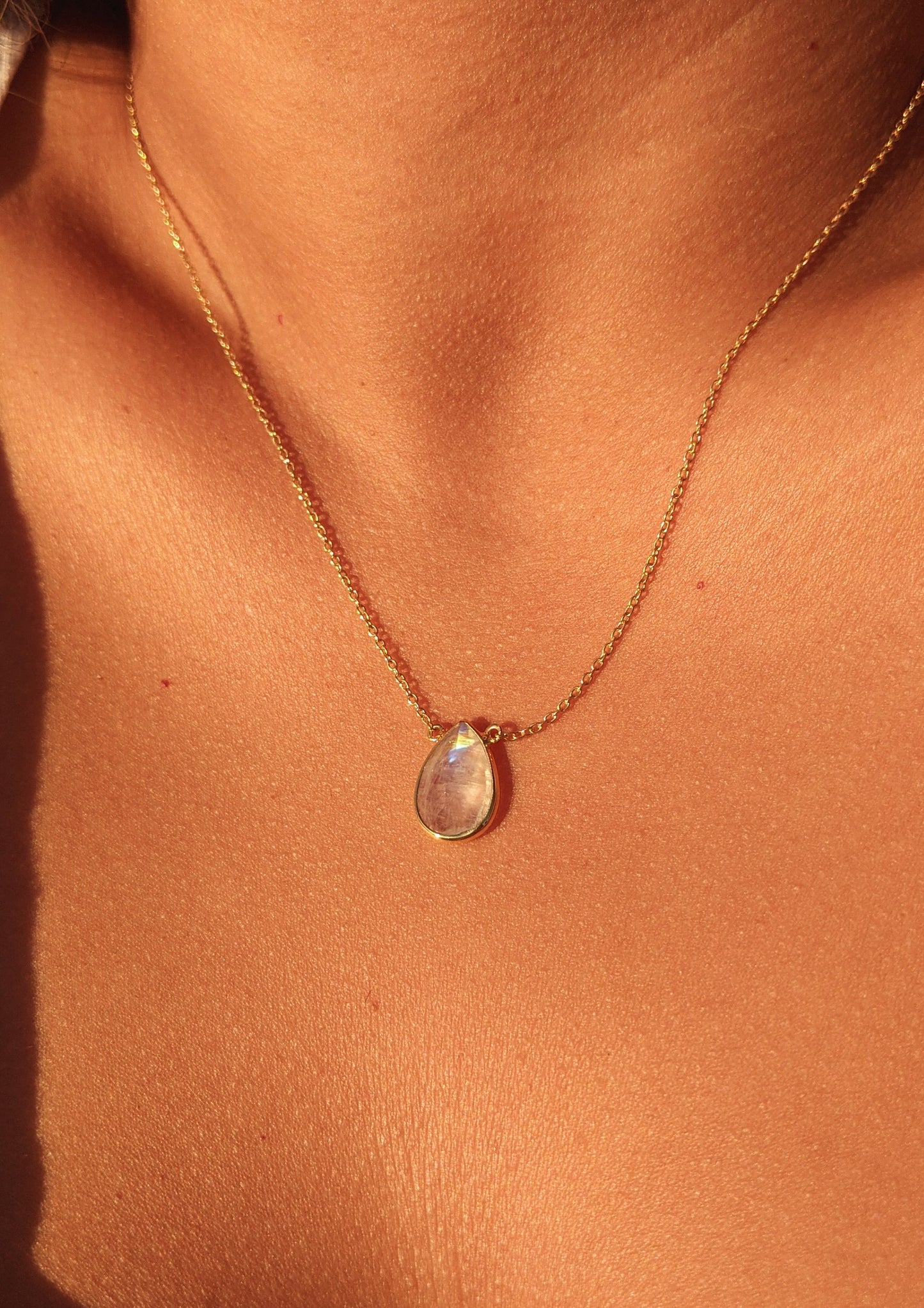 Iris Gold Moonstone Teardrop Necklace
