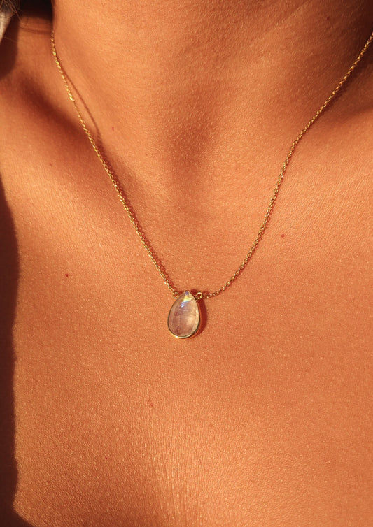 Iris Gold Moonstone Teardrop Necklace