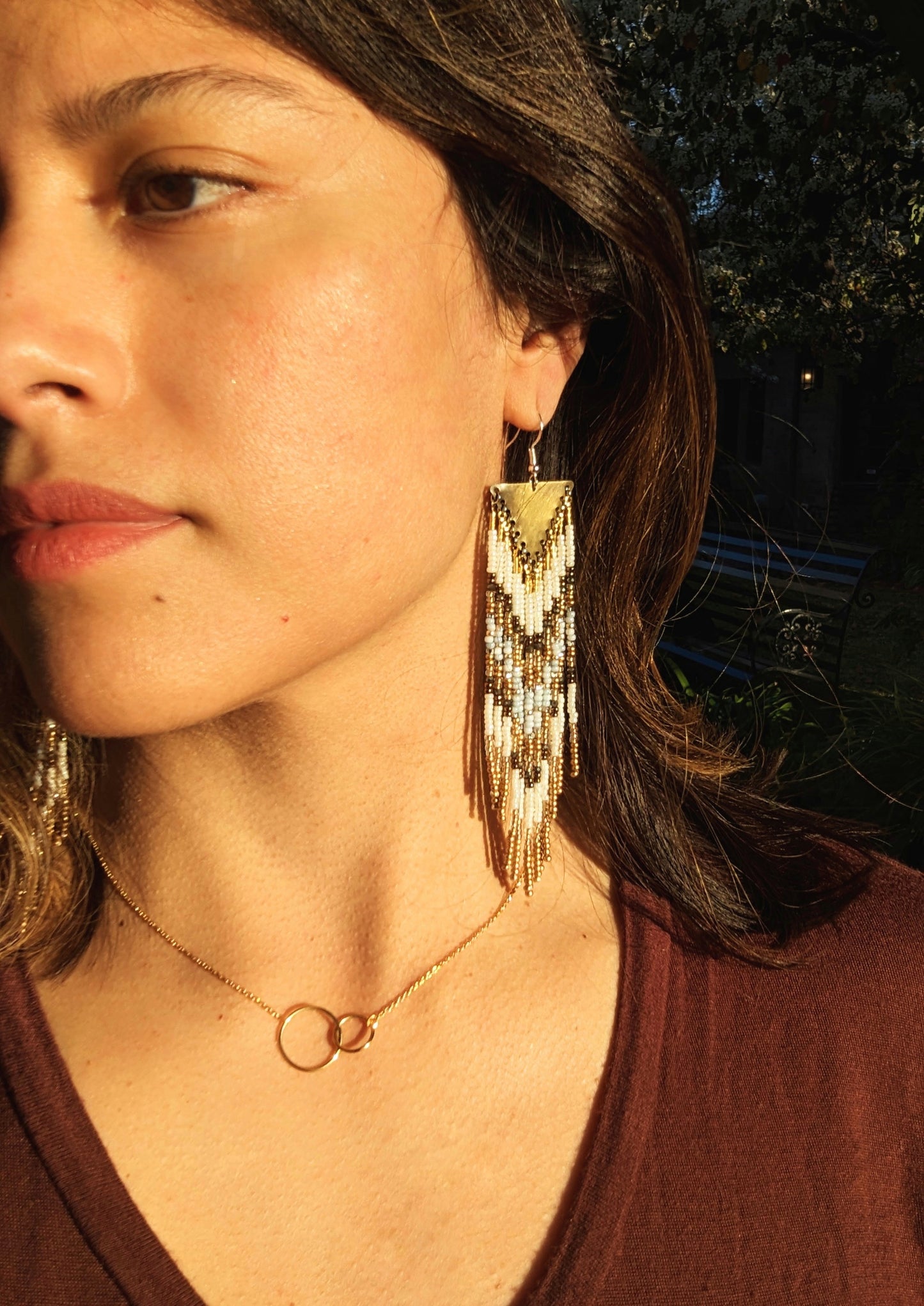 Zaha Marbled Blue & Bronze Beaded Earrings