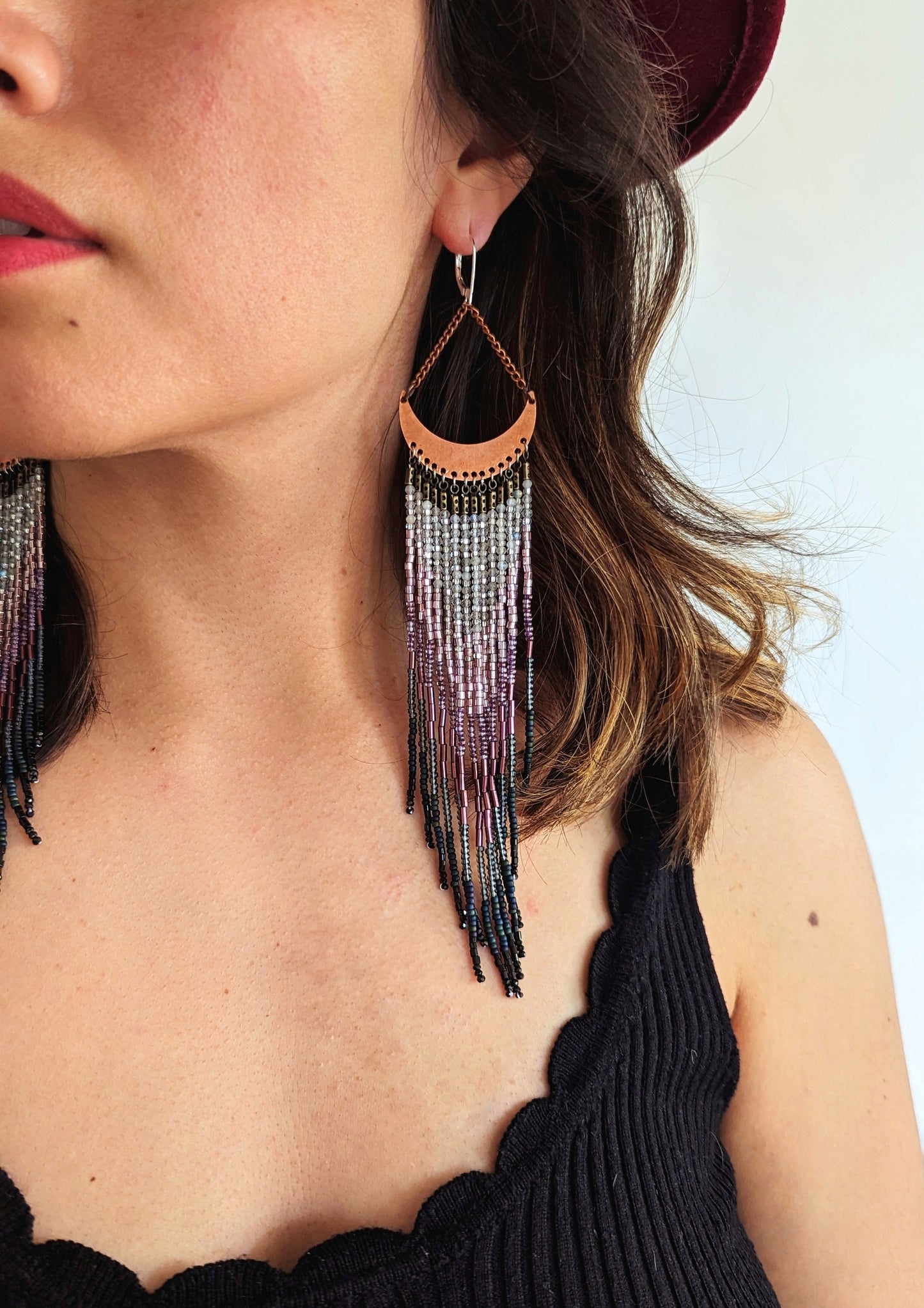 Ellen Crescent Moon Labradorite Earrings
