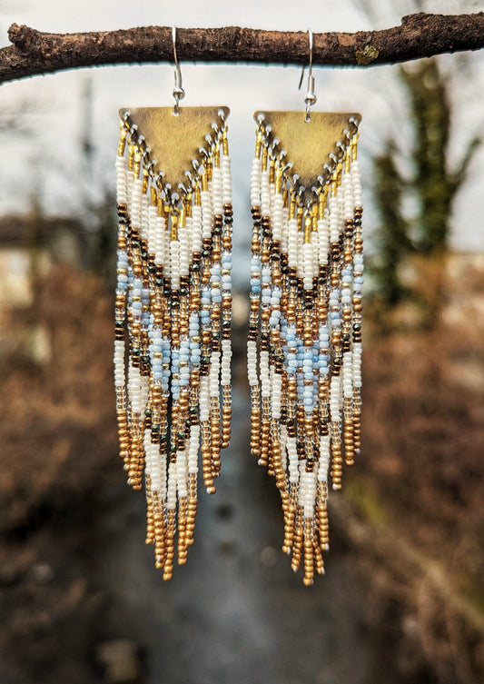 Zaha Marbled Blue & Bronze Beaded Earrings