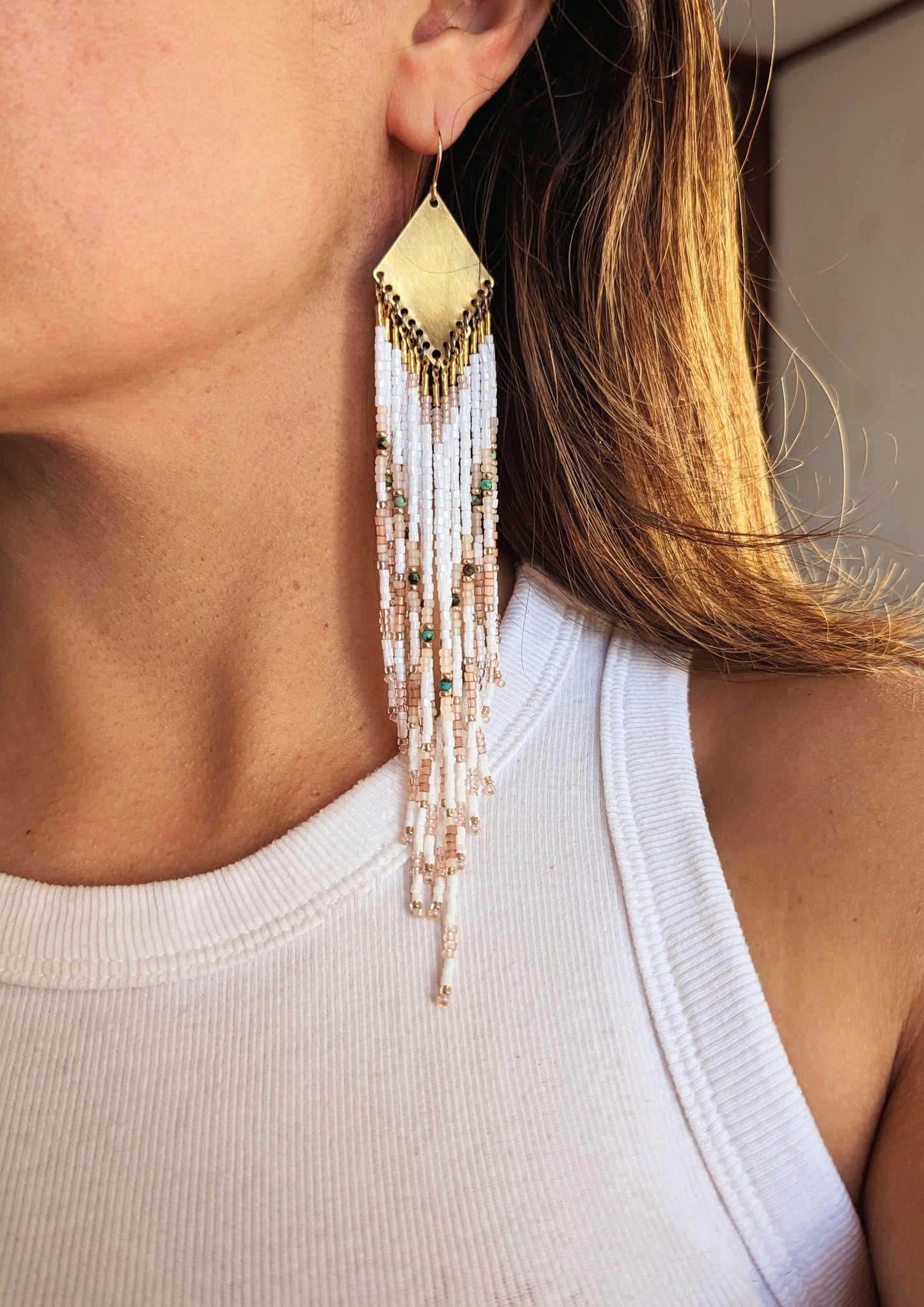 Gangubai White & Turquoise Beaded Earrings