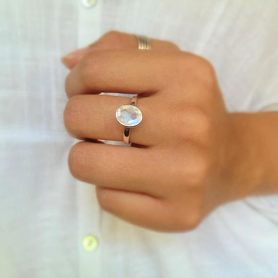 sterling silver faceted moonstone ring-free shipping