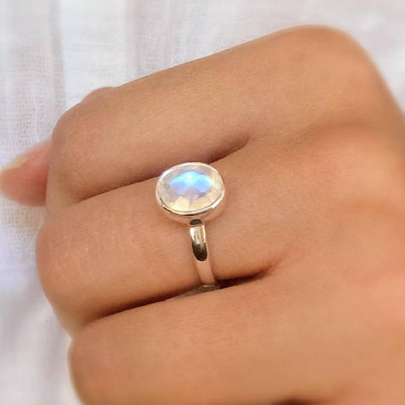925 sterling silver faceted moonstone ring. Free shipping in the US.