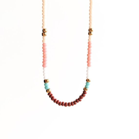 Moon & Milk - Handmade colorful seed bead choker with a dainty sterling silver chain