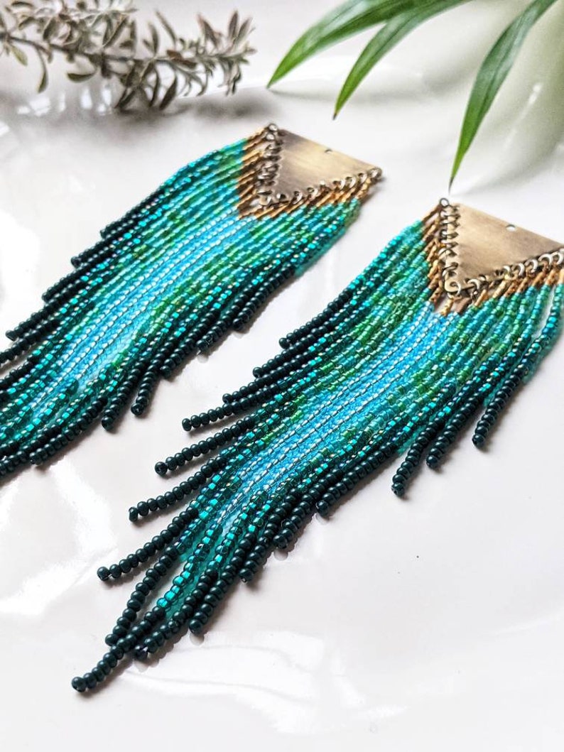 Quetzalcoatl Green Beaded Earrings