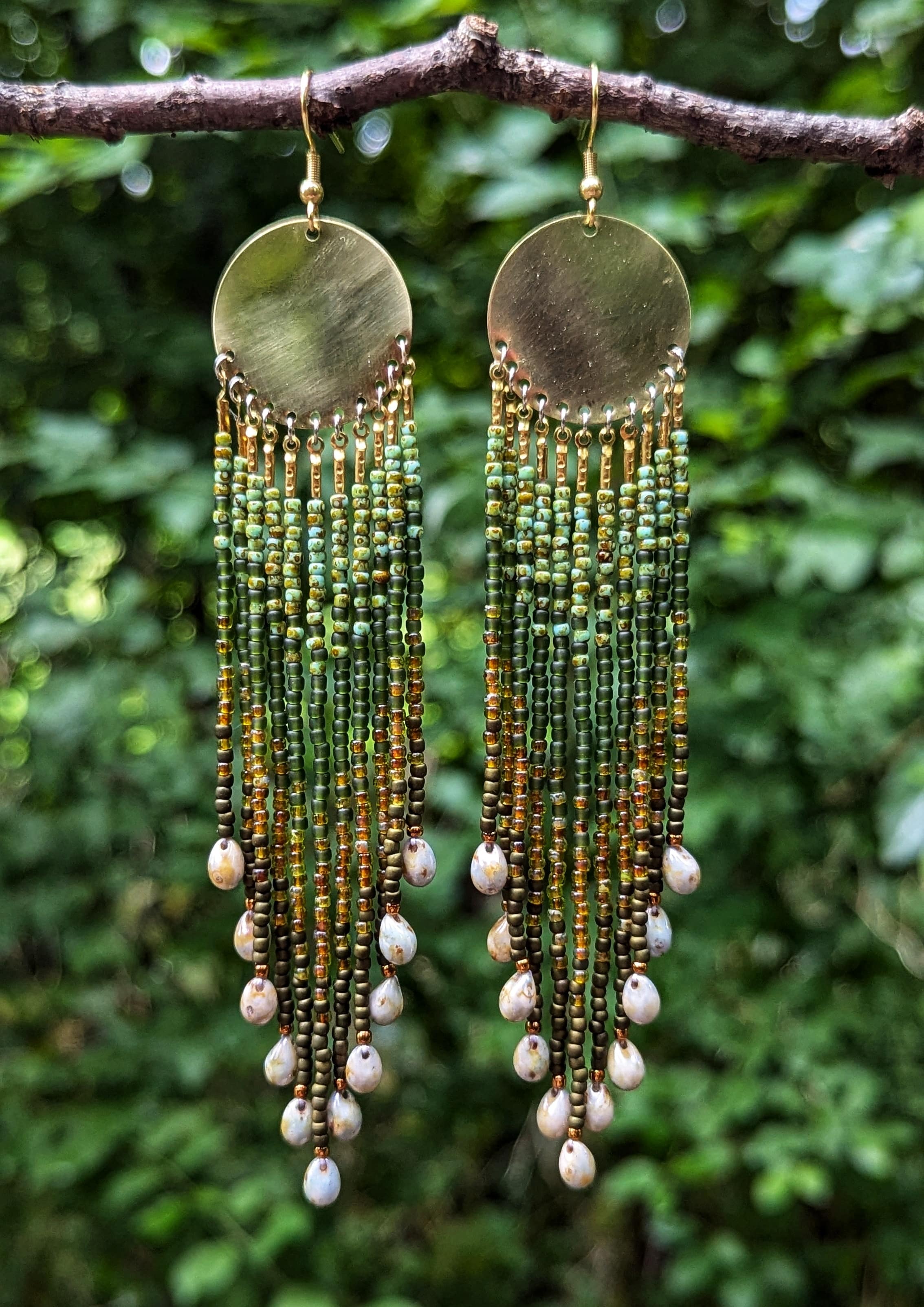 Olive Green hotsell Seed Beaded Warrior Earrings