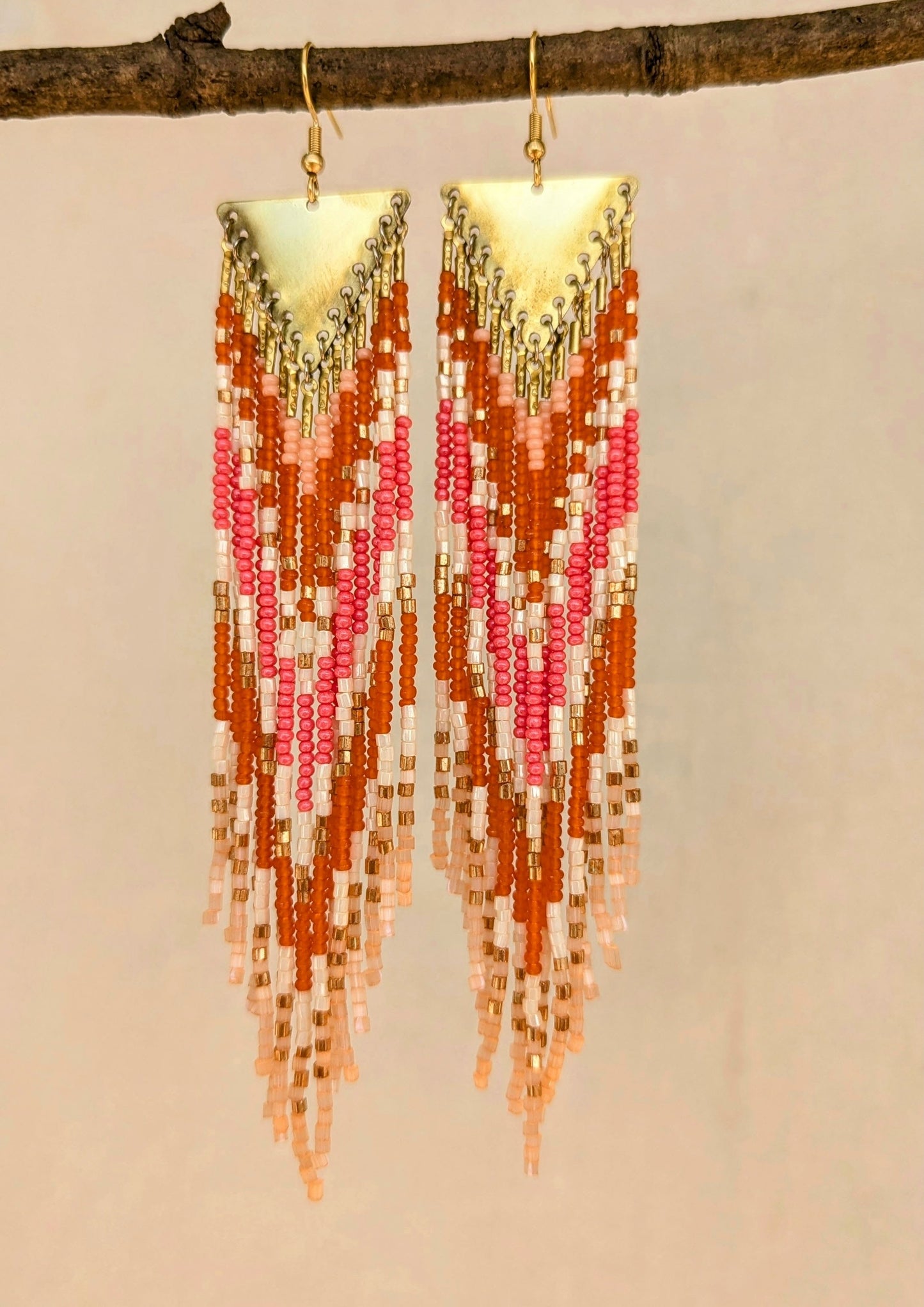 Copper Orange Boho Beaded Earrings