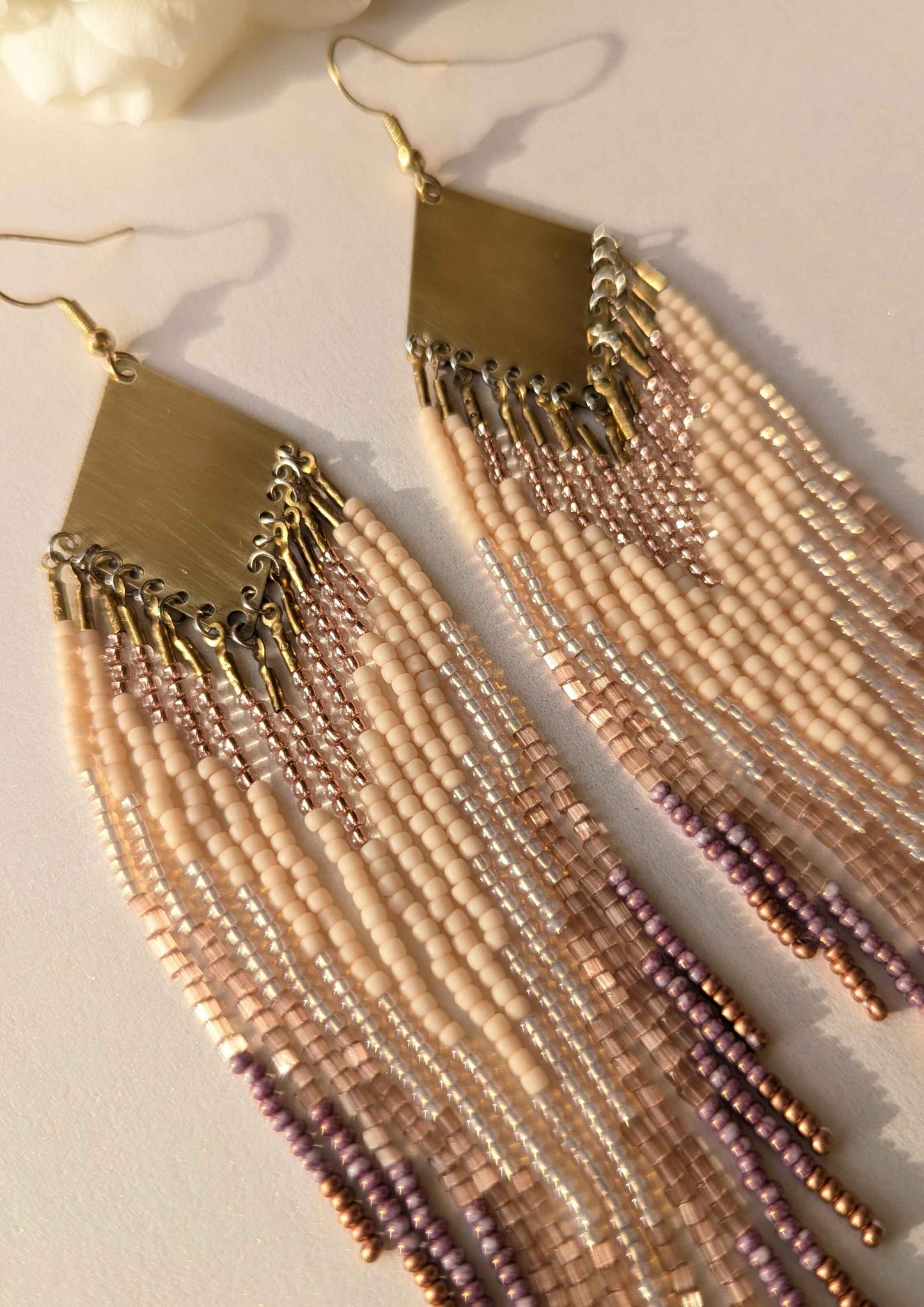 de Beauvoir Pink Beaded  Fringe Earrings