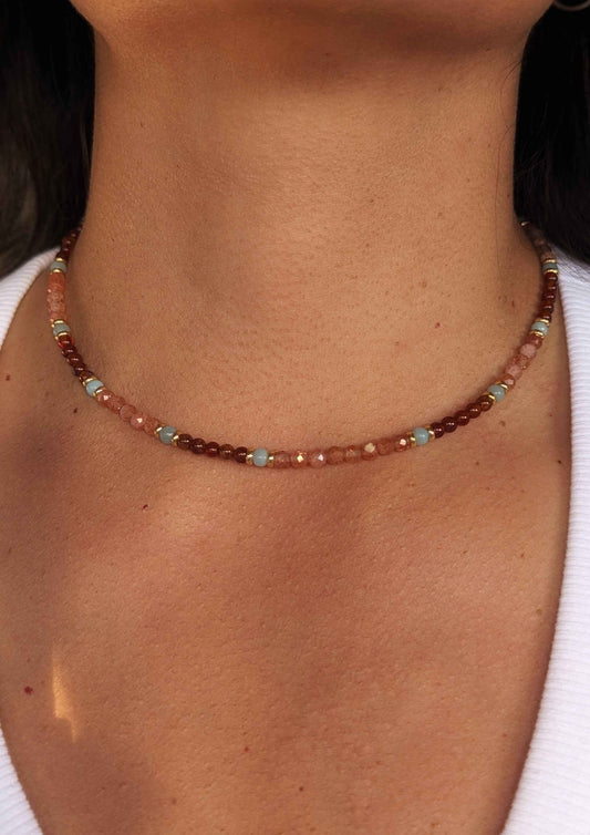 Cecilia Sunstone Garnet Gemstone Necklace