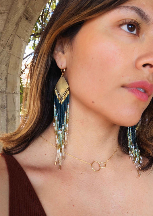 Maria Elena Golden Green Beaded Earrings