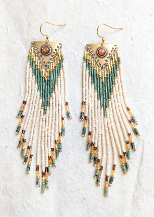 Lupe Sunstone Beaded Earrings